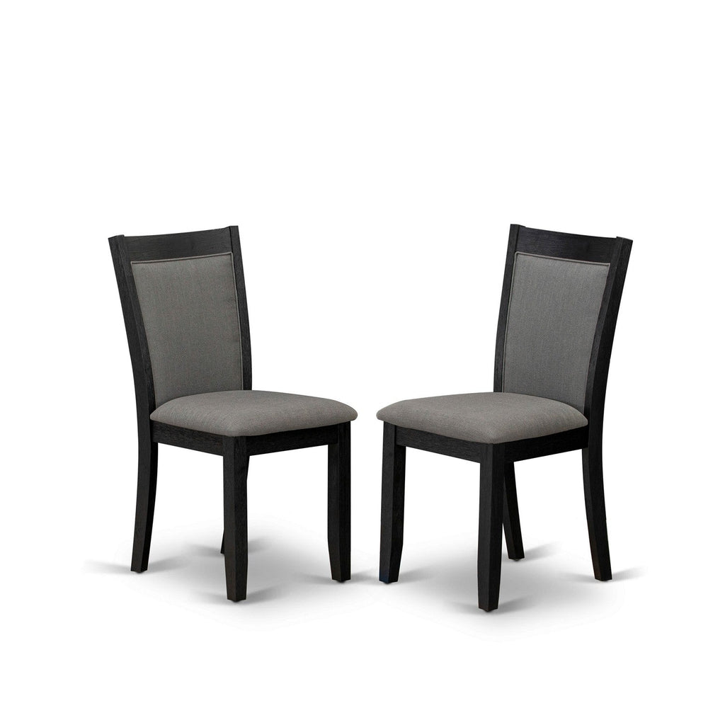 East West Furniture DMMZ3-AB6-50 3 Piece Modern Dining Table Set Contains a Round Wooden Table with Dropleaf and 2 Dark Gotham Grey Linen Fabric Upholstered Chairs