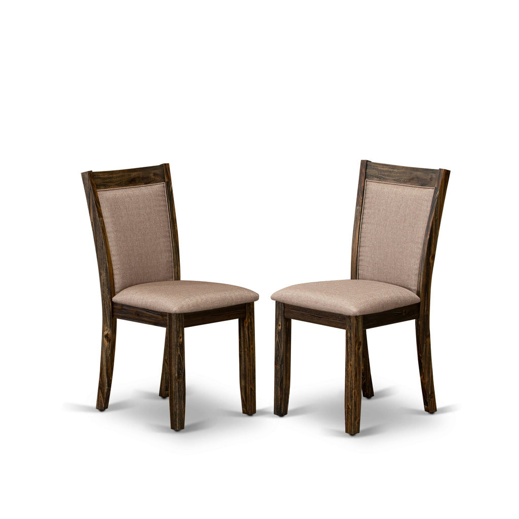 East West Furniture MZC7T16 Monza Parson Dining Chairs - Dark Khaki Linen Fabric Padded Chairs, Set of 2, Distressed Jacobean