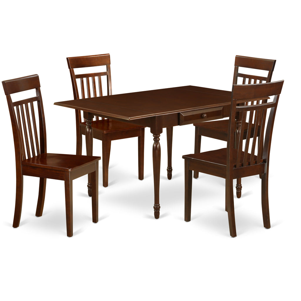 Juego de comedor de 5 piezas East West Furniture MZCA5-MAH-W. Incluye una mesa de cocina rectangular con alas abatibles y 4 sillas de comedor.