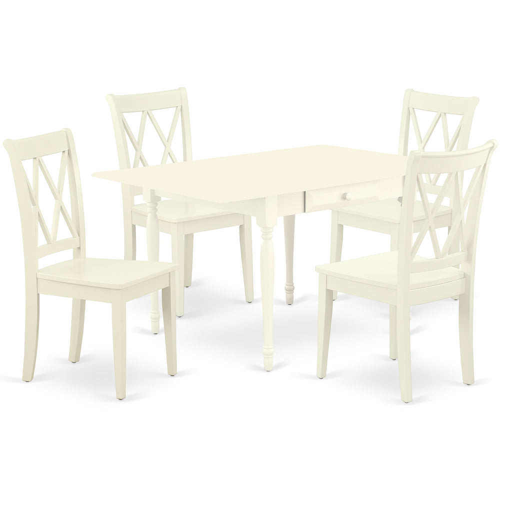 East West Furniture MZCL5-LWH-W 5 Piece Dinette Set for 4 Includes a Rectangle Dining Room Table with Dropleaf and 4 Dining Chairs