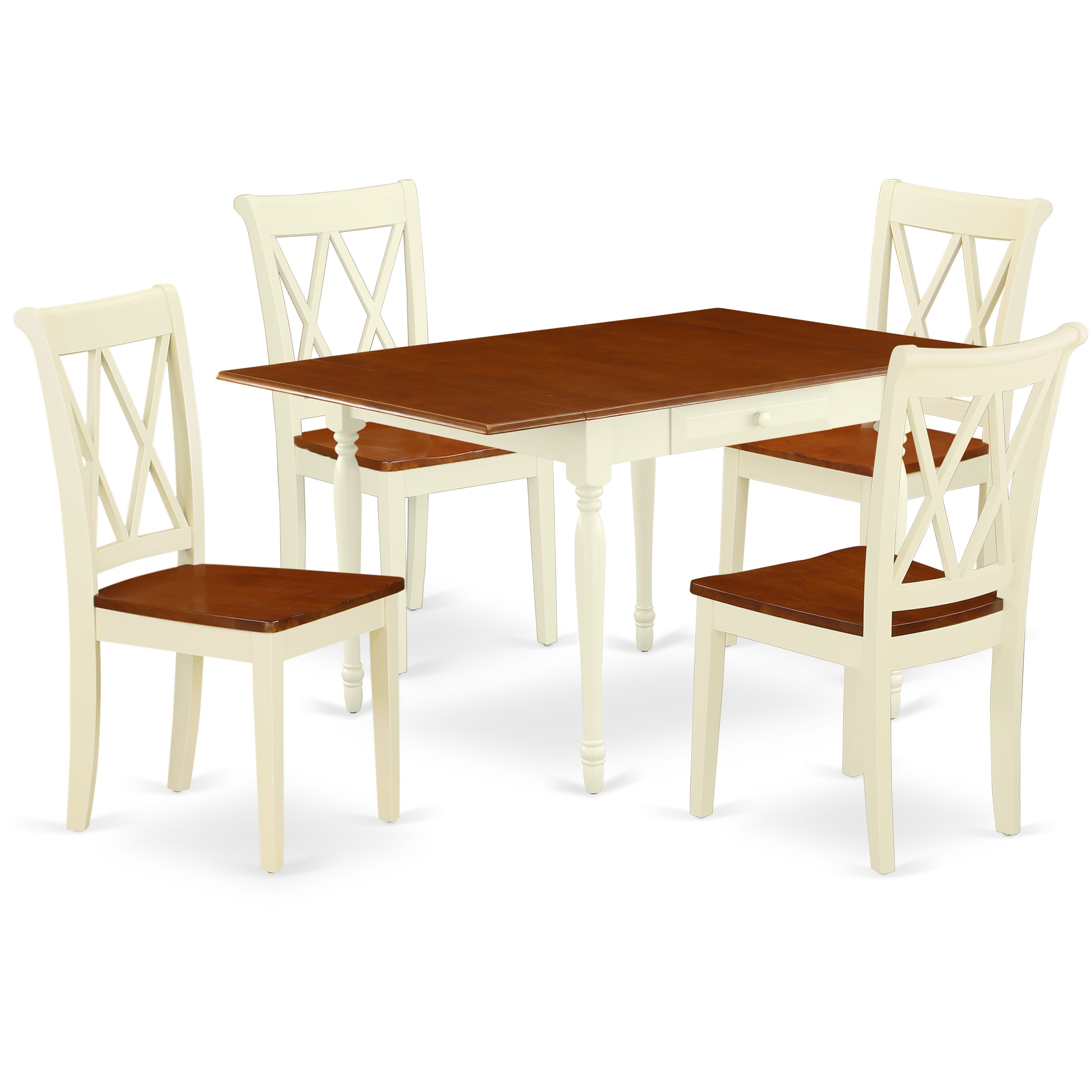Juego de comedor de 5 piezas East West Furniture MZCL5-WHI-W para 4 personas. Incluye una mesa de comedor rectangular con alas abatibles y 4 sillas de comedor de cocina.