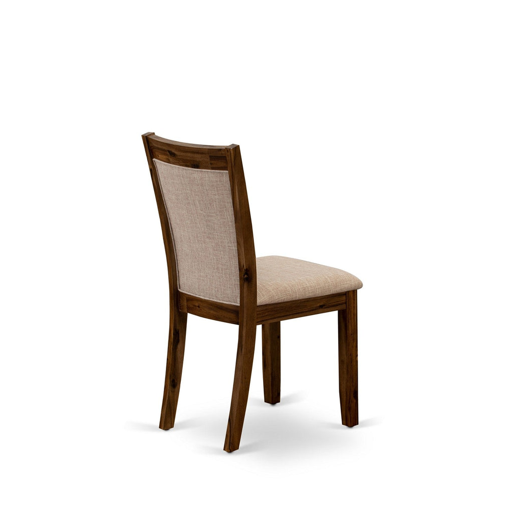 East West Furniture DMMZ5-AWN-04 5 Piece Dinette Set for 4 Includes a Round Dining Table with Dropleaf and 4 Light Tan Linen Fabric Parson Dining Room Chairs