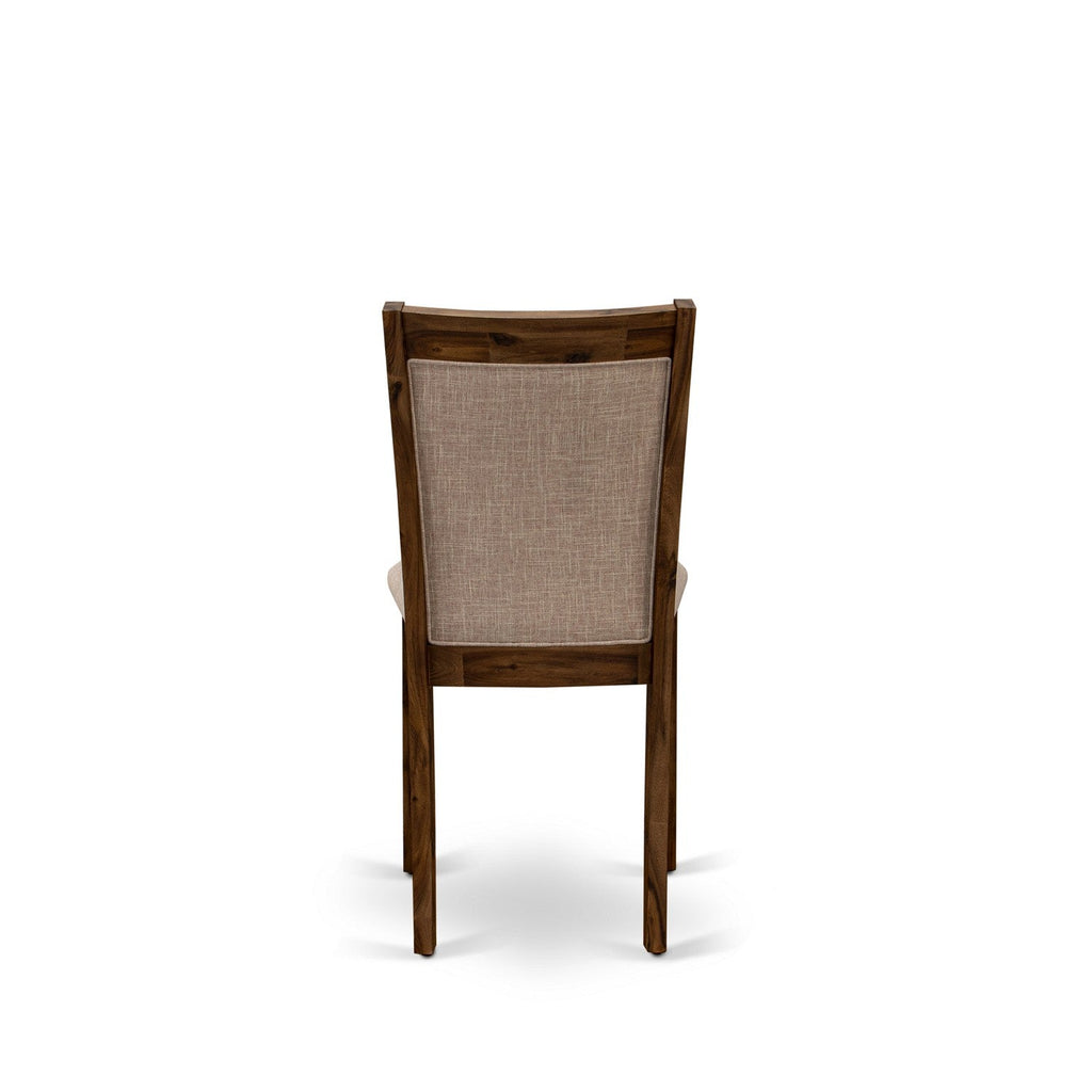 East West Furniture DMMZ5-AWN-04 5 Piece Dinette Set for 4 Includes a Round Dining Table with Dropleaf and 4 Light Tan Linen Fabric Parson Dining Room Chairs