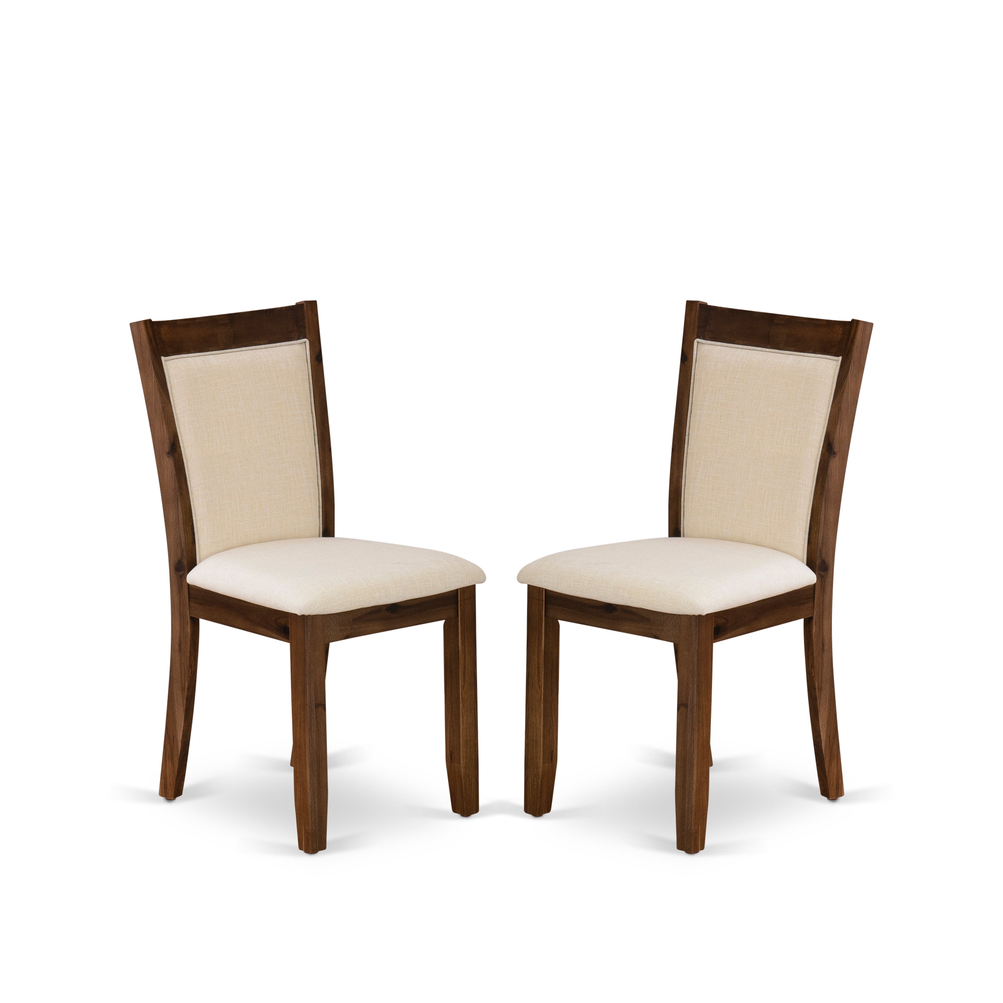 East West Furniture MZCNT32 Dining Chairs Set of 2 - Light Beige Linen Fabric Seat and High Chair Back - Sand Blasting Antique Walnut Finish (SET OF 2)