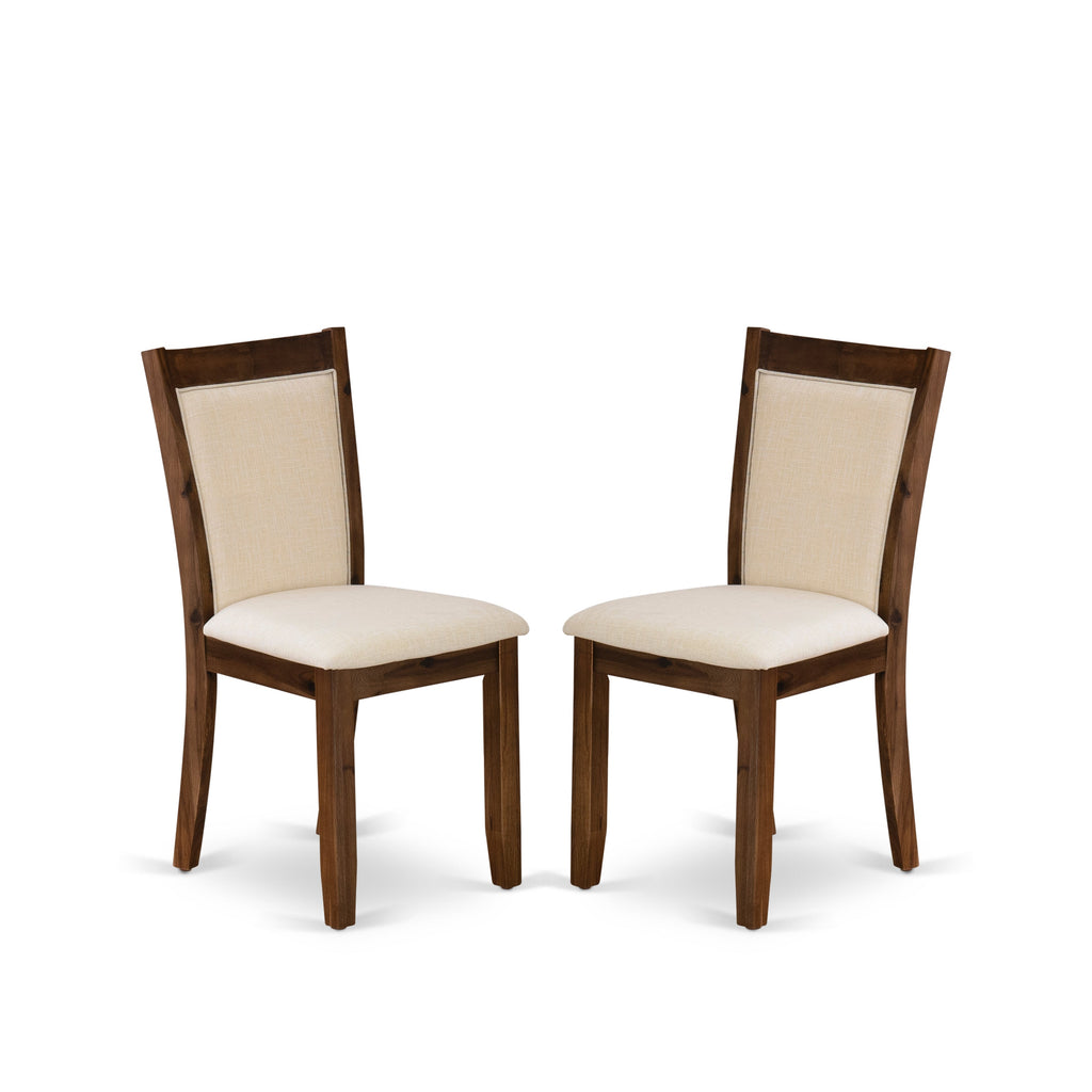 East West Furniture MZCNT32 Monza Parson Chairs - Light Beige Linen Fabric Upholstered Dining Chairs, Set of 2, Antique Walnut