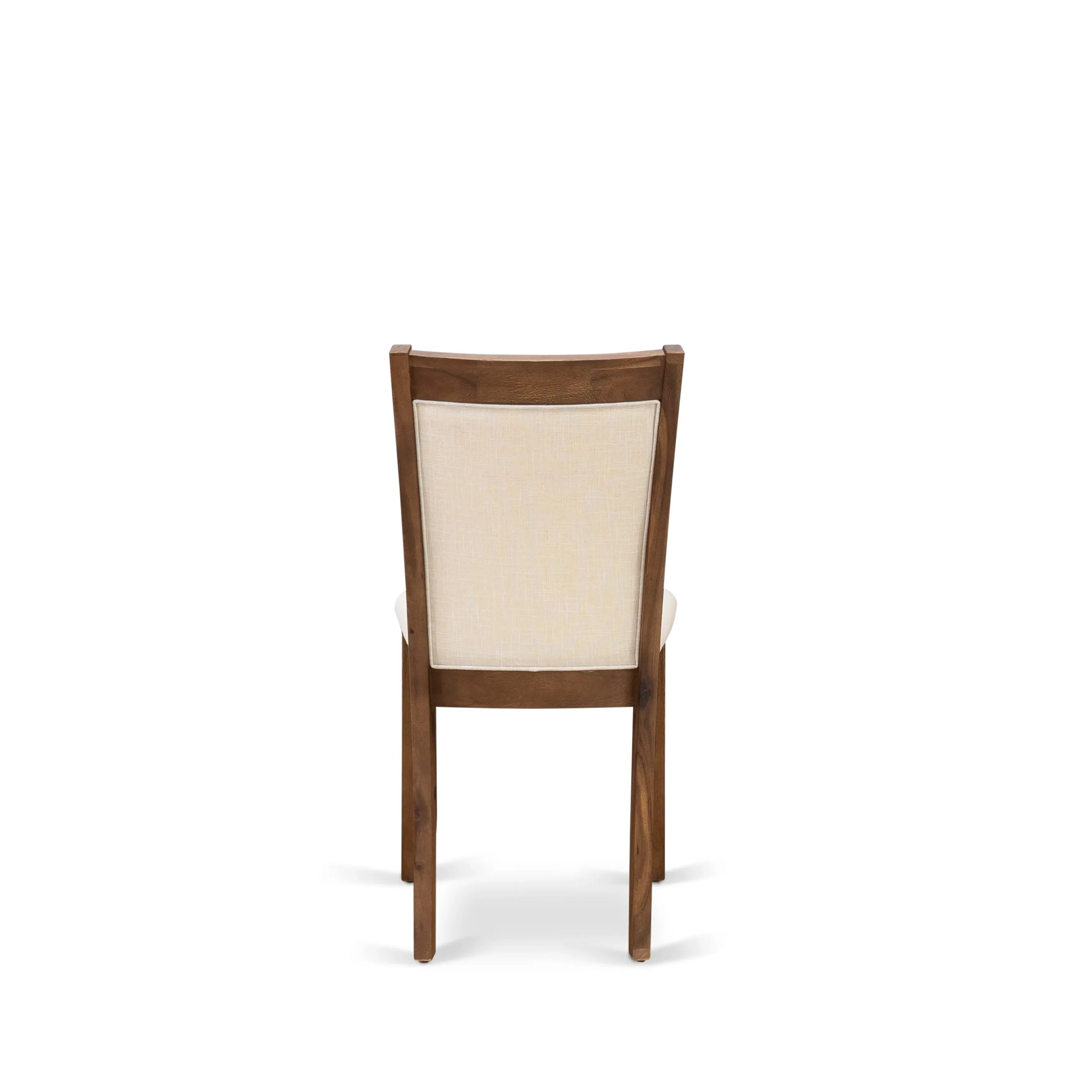 Juego de comedor de 7 piezas East West Furniture LAMZ7-N7-32 compuesto por una mesa rectangular con diseño de hojas de mariposa y 6 sillas tapizadas en tela de lino beige claro.