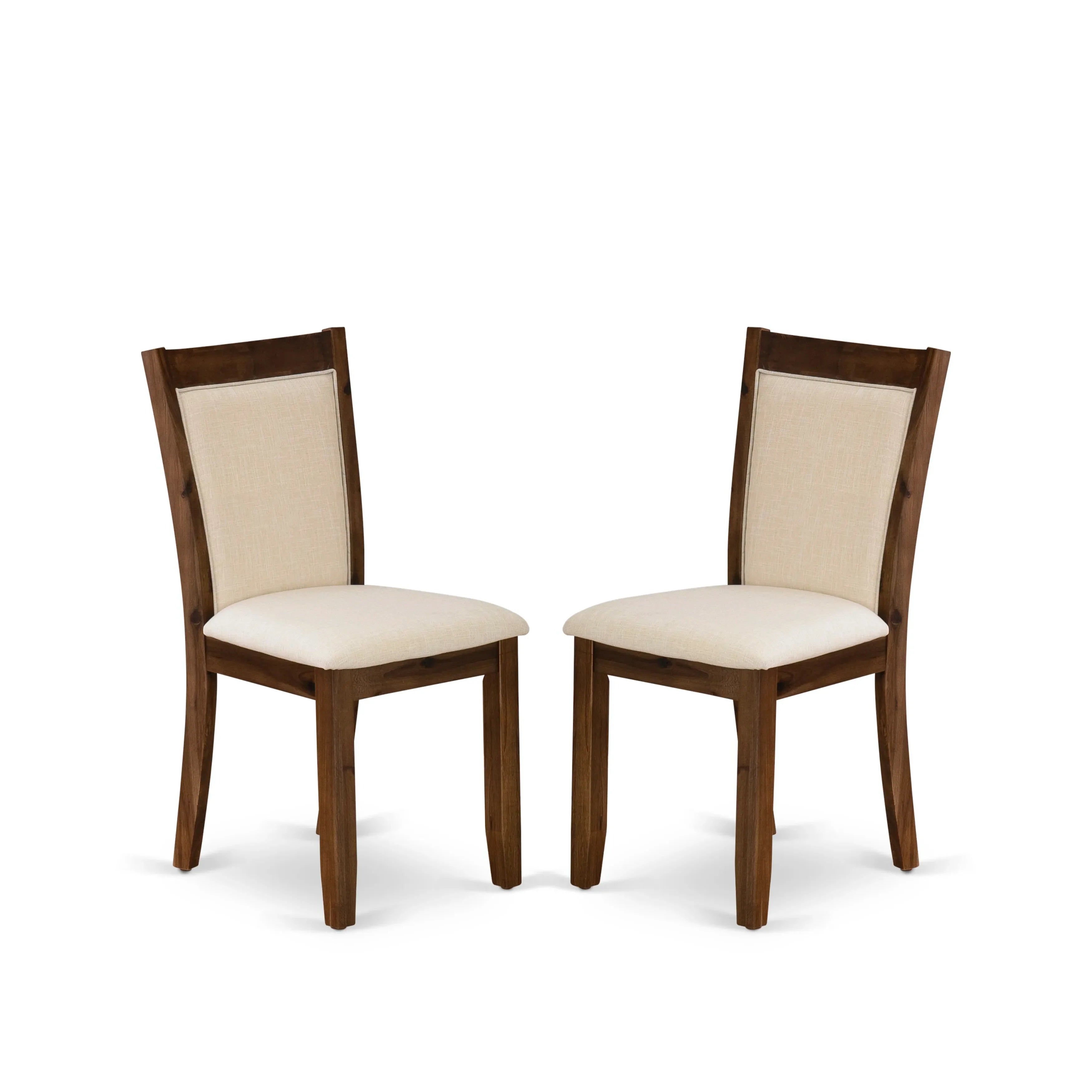El juego de mesa de comedor de 5 piezas East West Furniture LAMZ5-N8-32 incluye una mesa de cocina rectangular con diseño de hojas de mariposa y 4 sillas tapizadas en tela de lino beige claro.