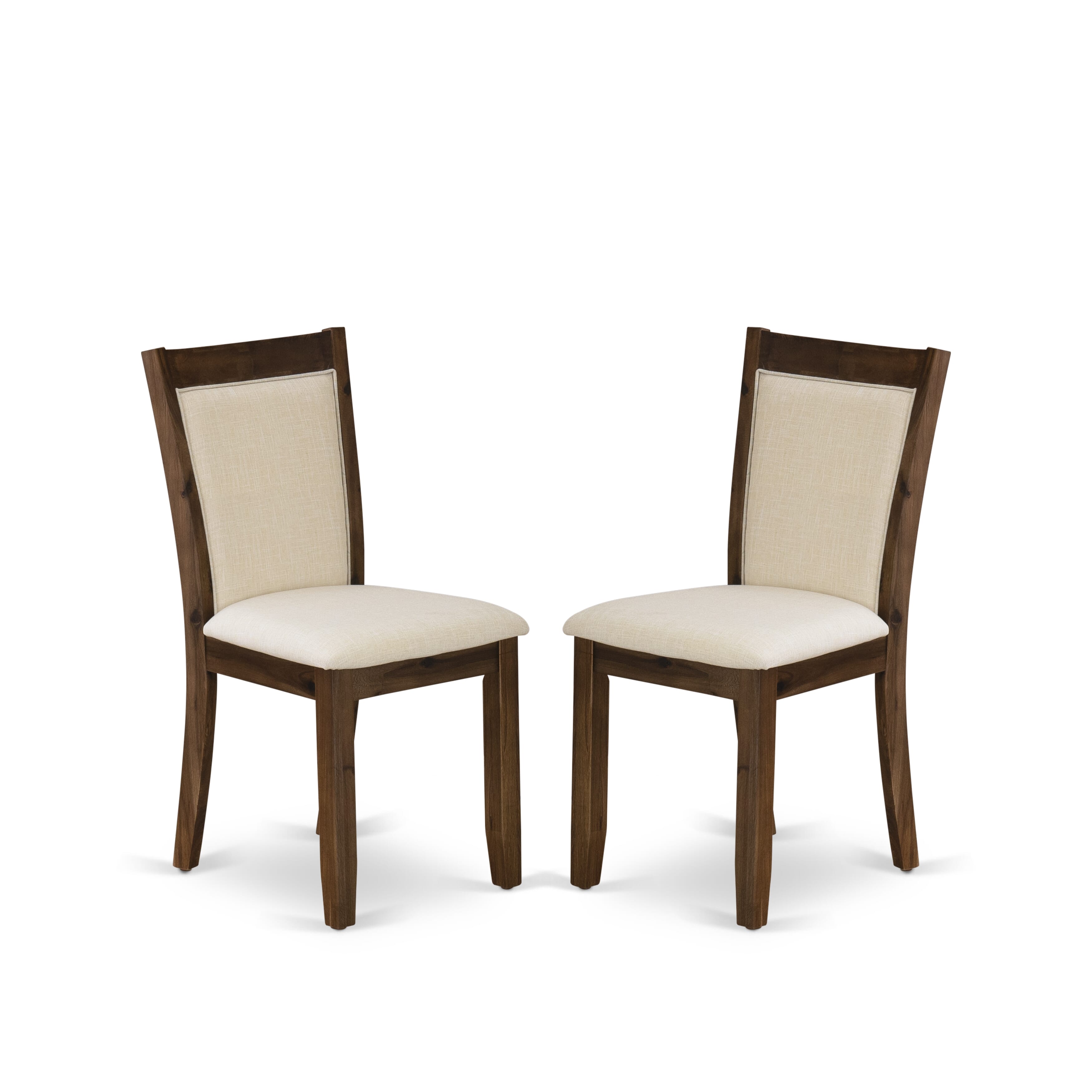 East West Furniture X777MZN32-7 7-Piece Dining Table Set Contains a Wooden Table and 6 Light Beige Linen Fabric Mid Century Dining Chairs with Stylish Back - Distressed Jacobean Finish