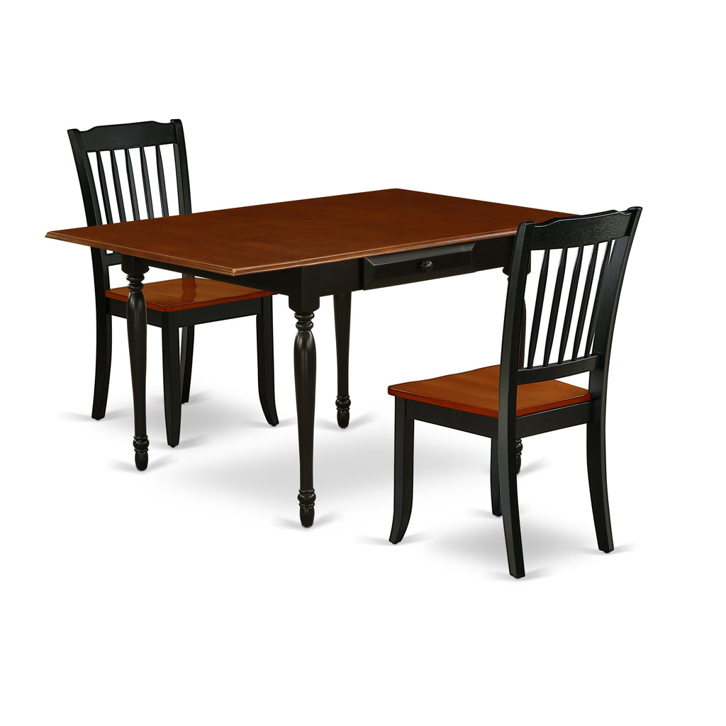 Juego de comedor de 3 piezas East West Furniture MZDA3-BCH-W para espacios pequeños. Contiene una mesa de comedor rectangular con alas abatibles y 2 sillas de comedor de cocina.