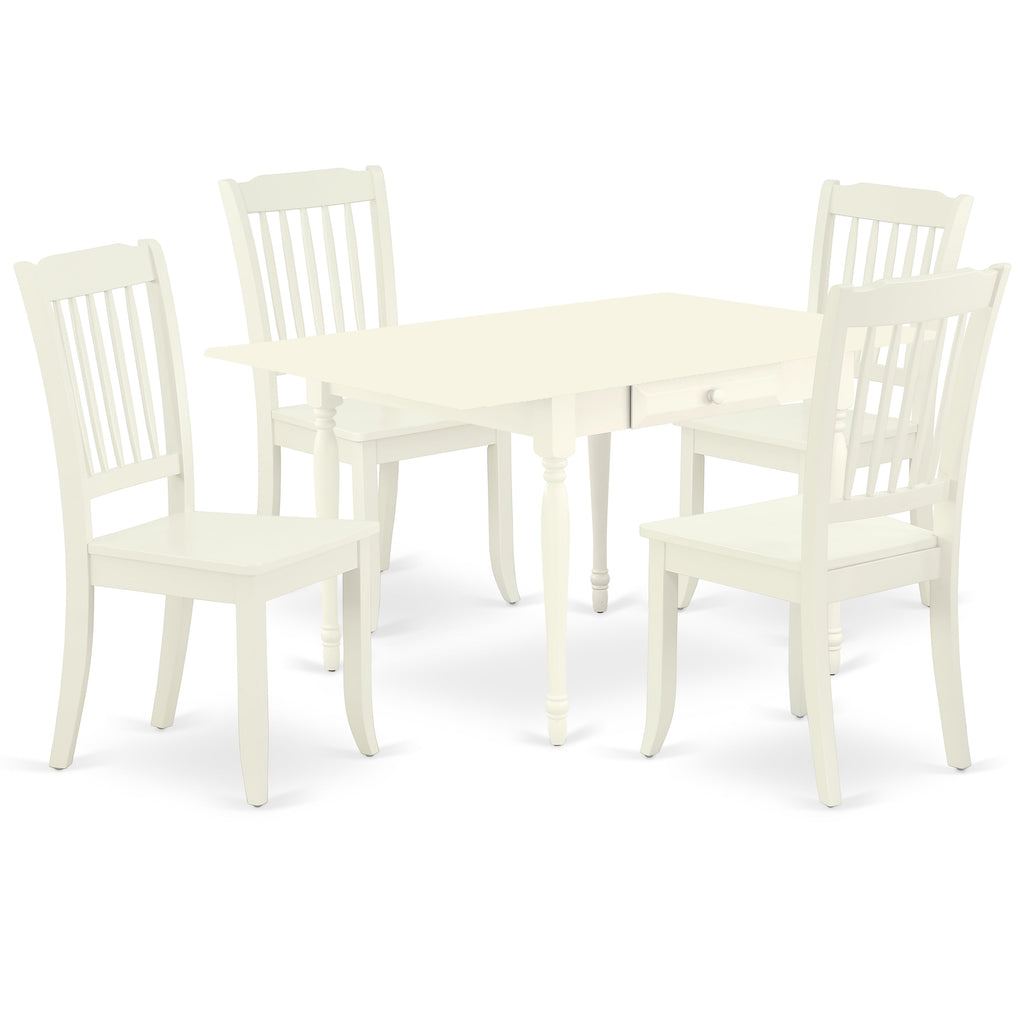 East West Furniture MZDA5-LWH-W 5 Piece Dining Table Set for 4 Includes a Rectangle Kitchen Table with Dropleaf and 4 Dining Room Chairs