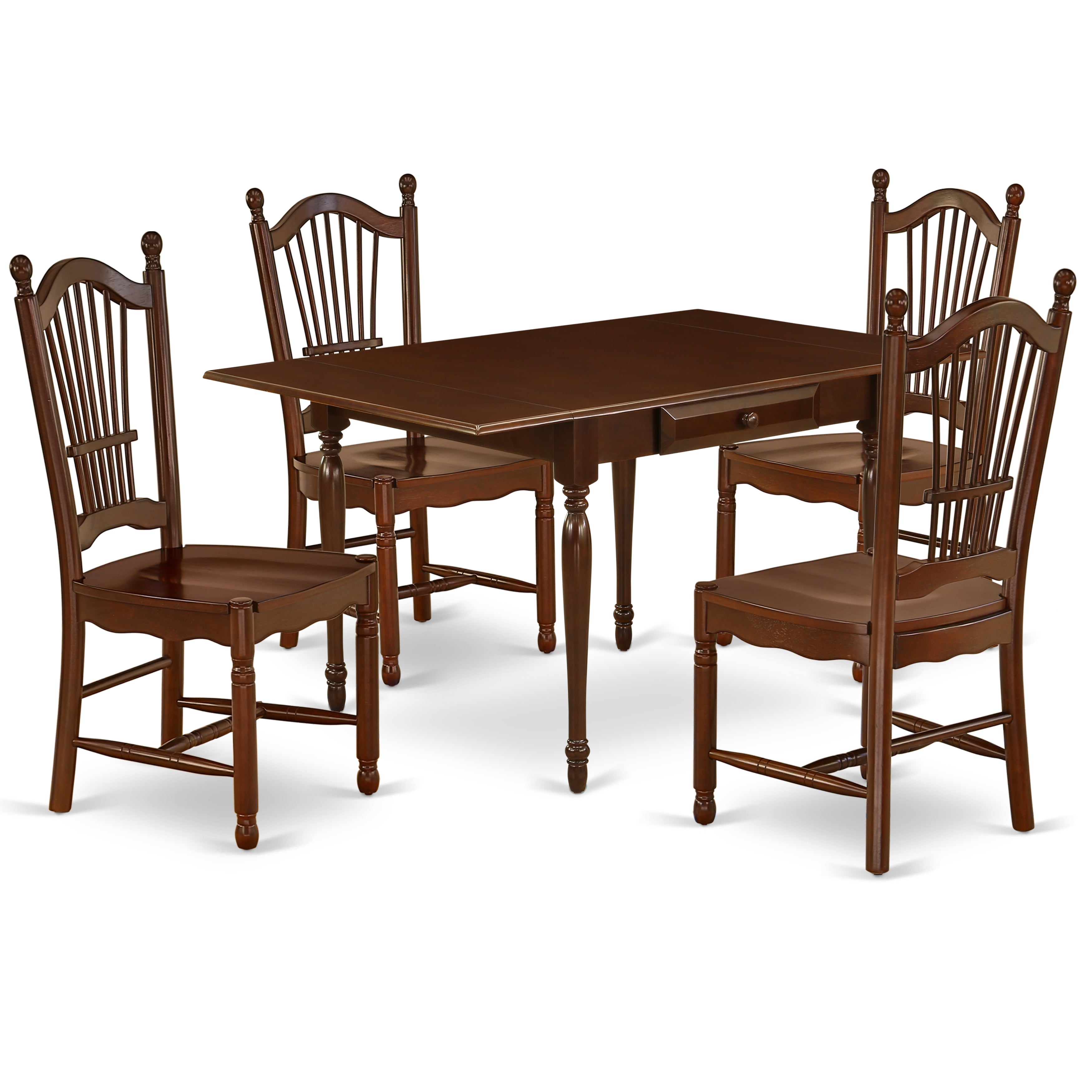 East West Furniture MZDO5-MAH-W 5Pc Modern Dining Table Set Offers a Dining Room Table and 4 Kitchen Chairs with Solid Wood Seat, Drop Leaf Table with Panel Back Chairs, Mahogany Finish