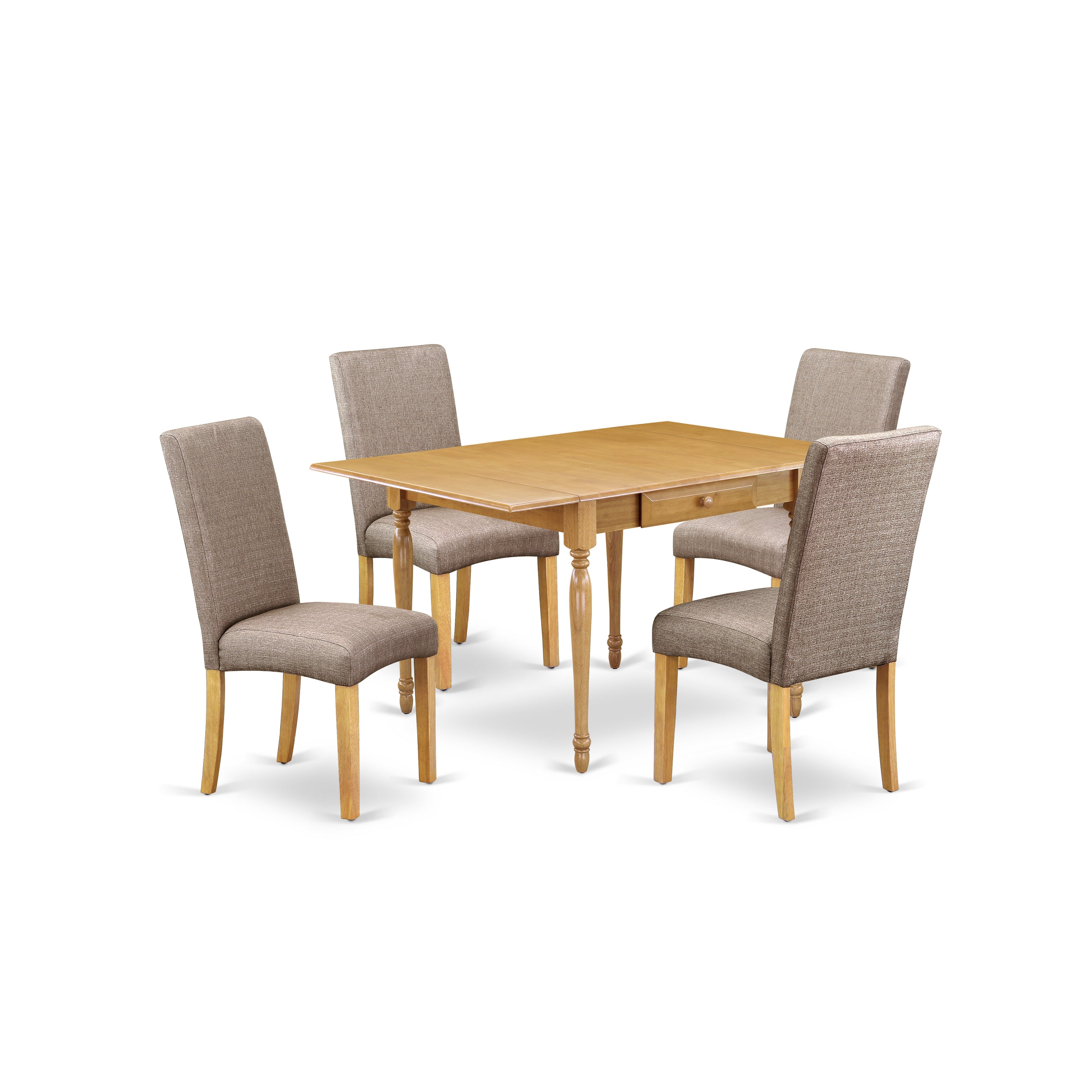 East West Furniture MZDR5-OAK-16 5Pc Kitchen Table Set Consists of a Small Kitchen Table and 4 Parsons Chairs with Dark Khaki Color Linen Fabric, Drop Leaf Table with Full Back Chairs, Oak Finish