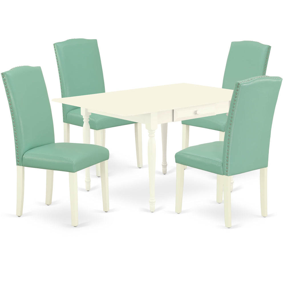 Juego de mesa de comedor East West Furniture MZEN5-LWH-57 de 5 piezas para 4 personas. Incluye una mesa de cocina rectangular con alas abatibles y 4 sillas Parson tapizadas en piel sintética.