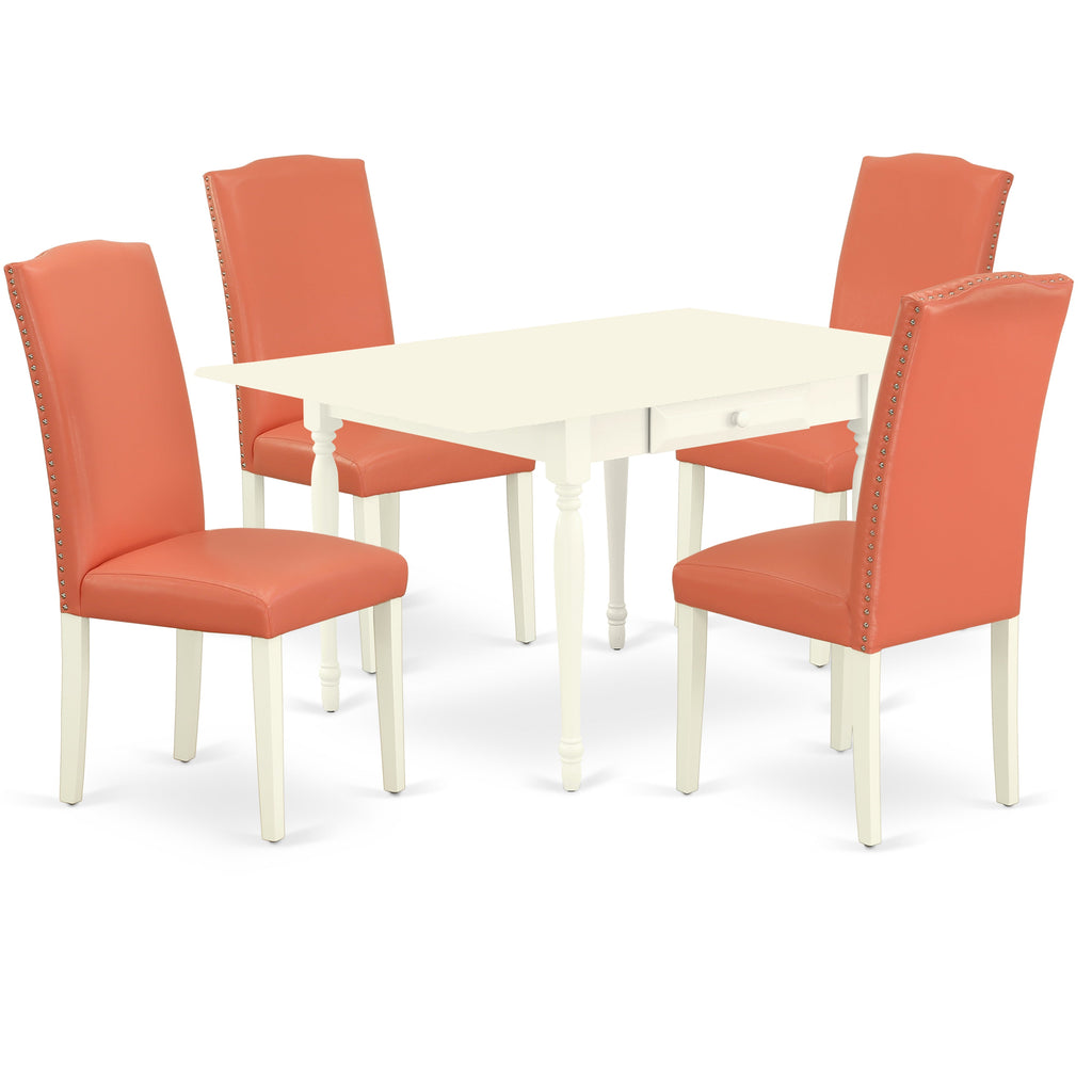 East West Furniture MZEN5-LWH-78 5 Piece Dinette Set Includes a Rectangle Dining Room Table with Dropleaf and 4 Pink Flamingo Faux Leather Upholstered Chairs