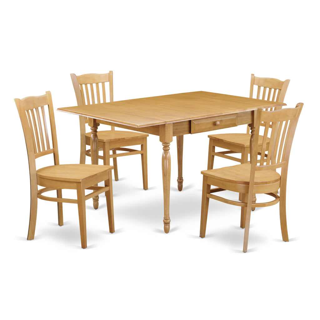 Juego de mesa de cocina de 5 piezas East West Furniture MZGR5-OAK-W para 4 personas. Incluye una mesa de comedor rectangular con alas abatibles y 4 sillas de comedor.