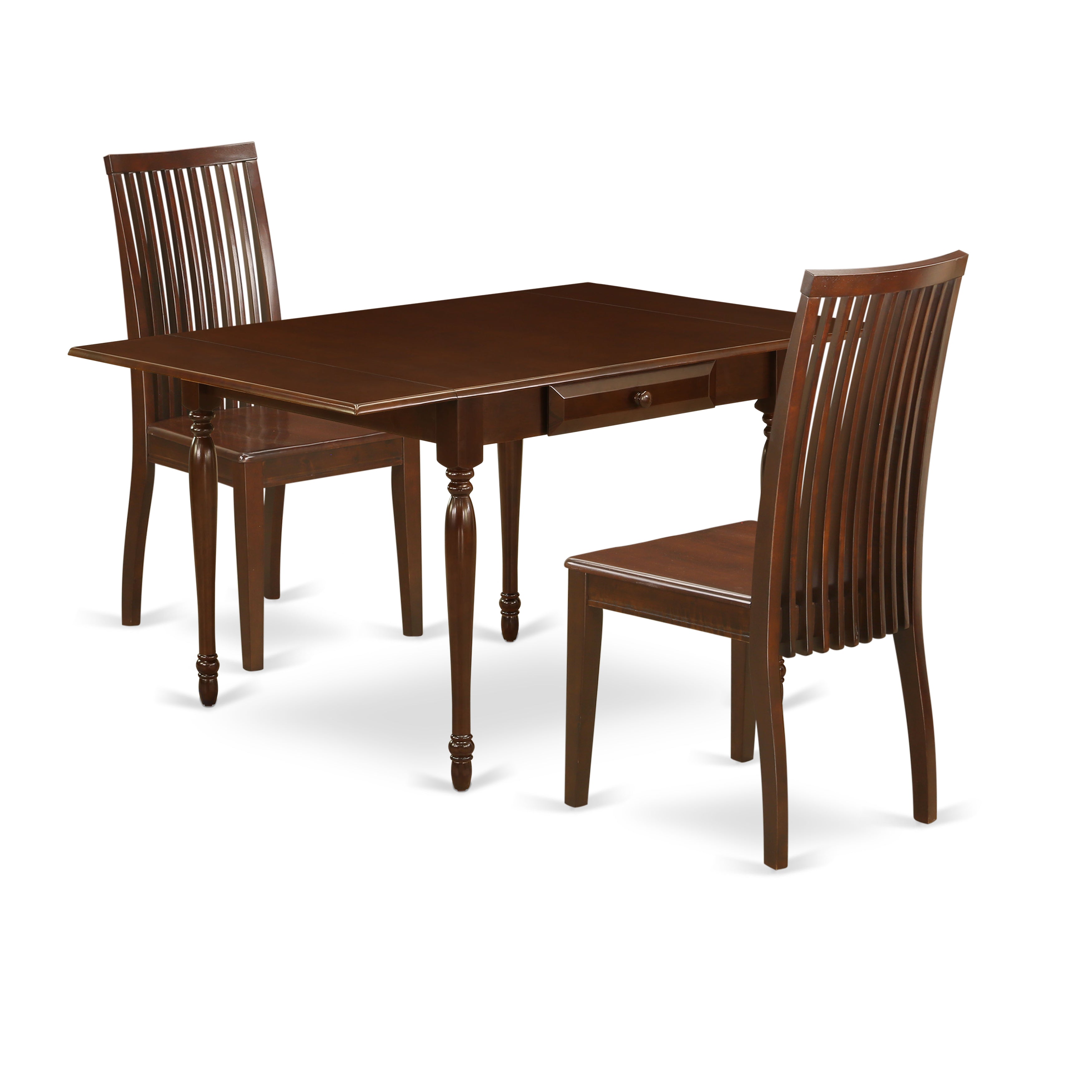 Juego de mesa de comedor moderna de 3 piezas East West Furniture MZIP3-MAH-W. Incluye una mesa rectangular de madera con alas abatibles y 2 sillas de comedor de cocina.