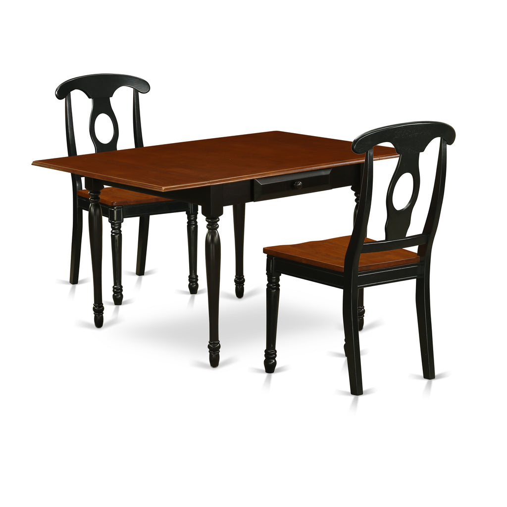 Juego de mesa de comedor moderna de 3 piezas East West Furniture MZKE3-BCH-W. Incluye una mesa rectangular de madera con alas abatibles y 2 sillas de comedor.