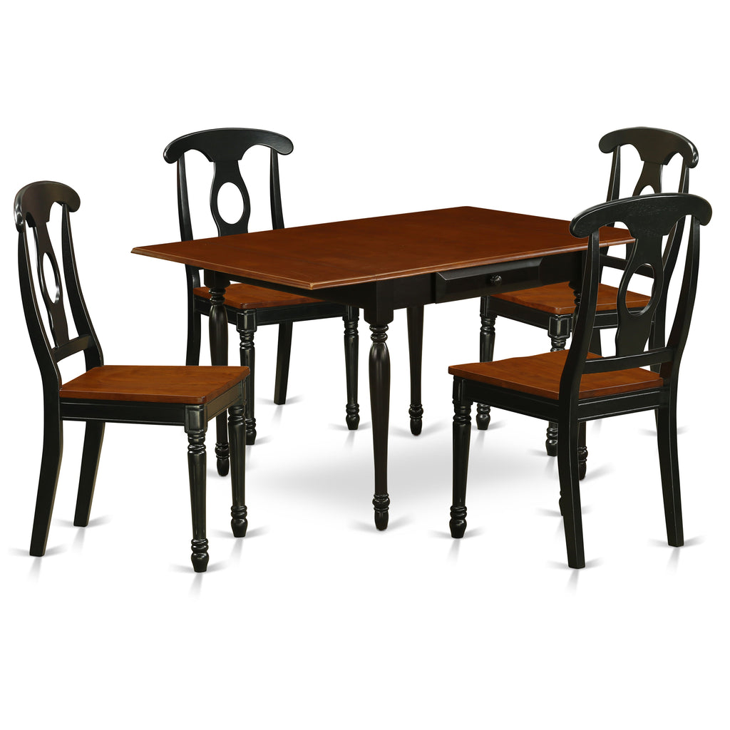 El juego de mesa de comedor moderno de 5 piezas East West Furniture MZKE5-BCH-W incluye una mesa rectangular de madera con alas abatibles y 4 sillas de comedor.