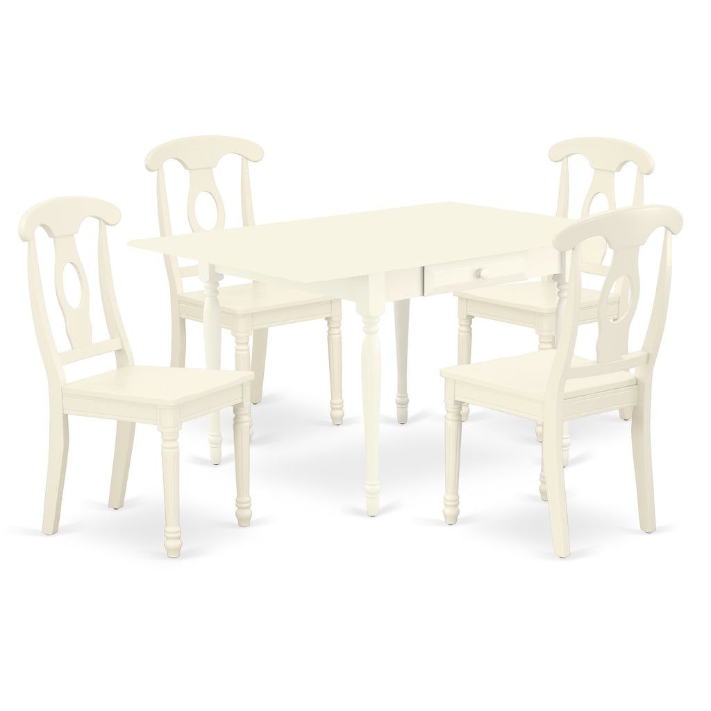 Juego de comedor de 5 piezas East West Furniture MZKE5-LWH-W. Incluye una mesa de cocina rectangular con alas abatibles y 4 sillas de comedor.