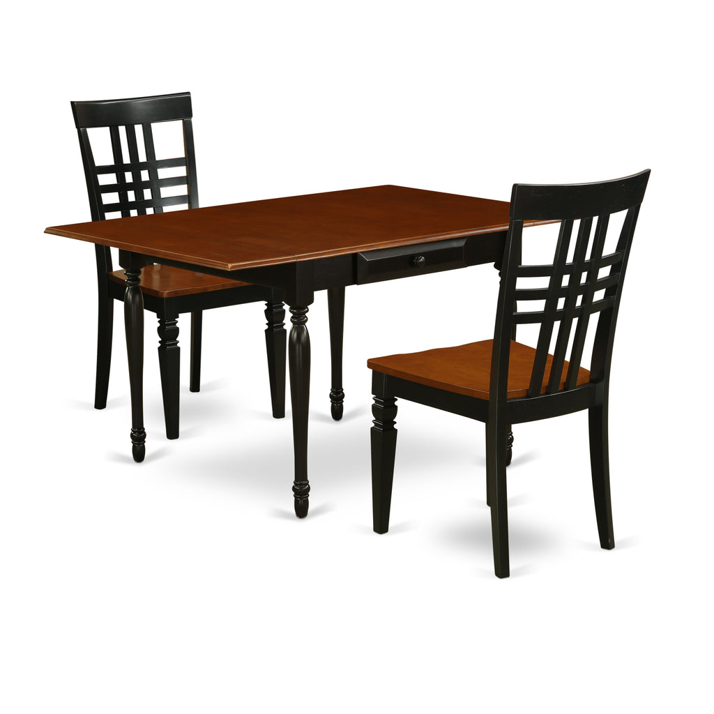 East West Furniture MZLG3-BCH-W 3 Piece Modern Dining Table Set Contains a Rectangle Wooden Table with Dropleaf and 2 Dining Room Chairs