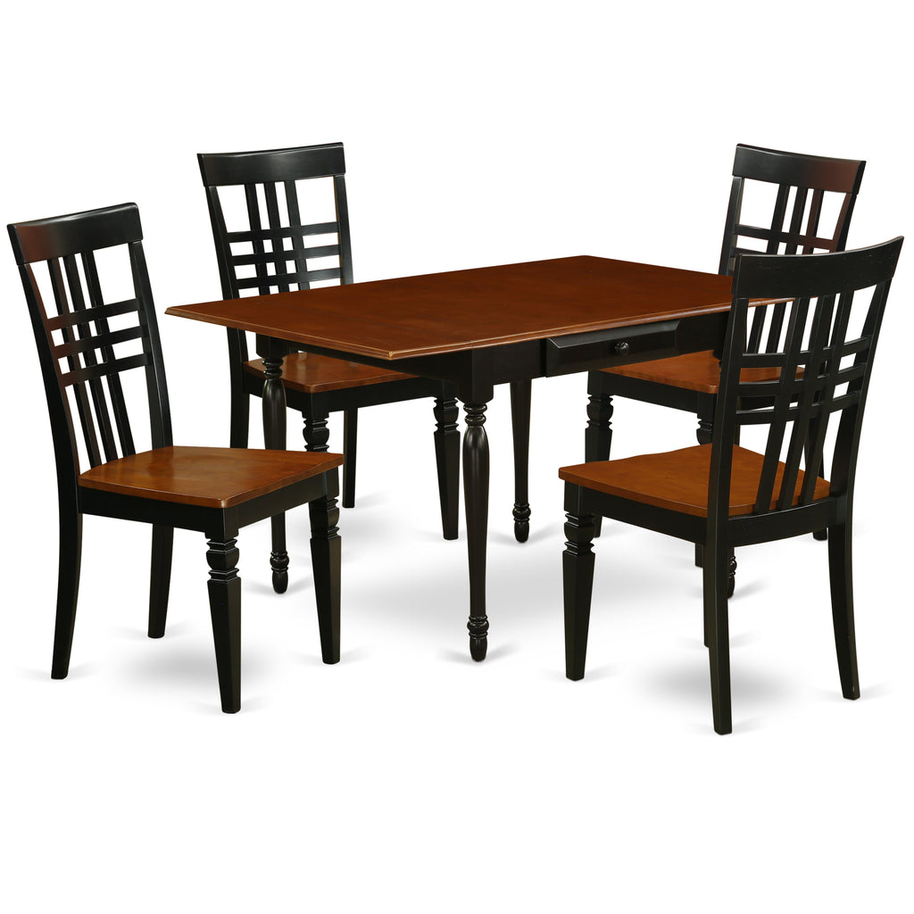 East West Furniture MZLG5-BCH-W 5 Piece Dining Room Furniture Set Includes a Rectangle Kitchen Table with Dropleaf and 4 Dining Chairs