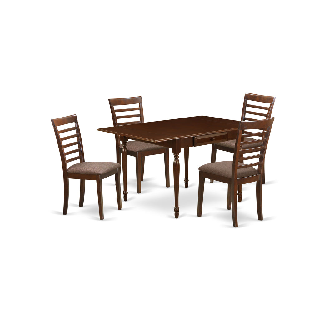 East West Furniture MZML5-MAH-C 5 Piece Dinette Set for 4 Includes a Rectangle Dining Room Table with Dropleaf and 4 Linen Fabric Upholstered Dining Chairs