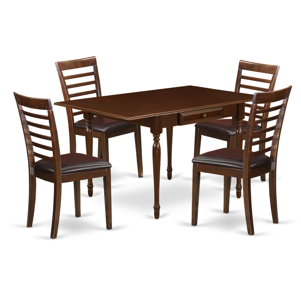 Juego de mesa de comedor de 5 piezas East West Furniture MZML5-MAH-LC para 4 personas. Incluye una mesa de cocina rectangular con alas abatibles y 4 sillas de comedor tapizadas en piel sintética.
