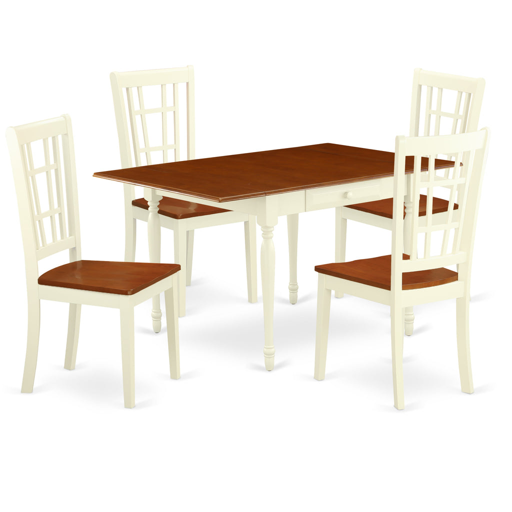 Juego de mesa de comedor East West Furniture MZNI5-WHI-W de 5 piezas para 4 personas. Incluye una mesa de cocina rectangular con alas abatibles y 4 sillas de comedor.