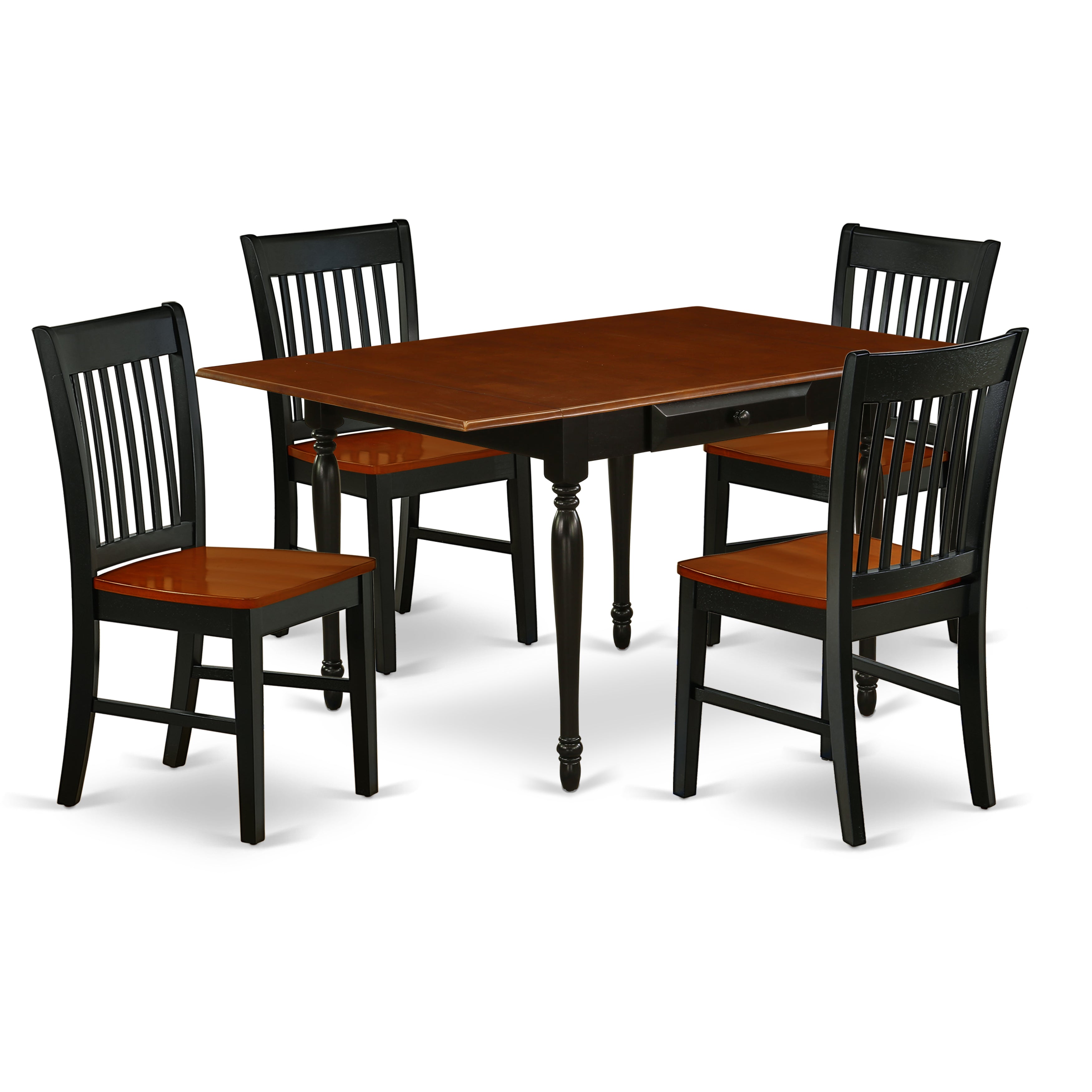 El juego de mesa de comedor moderno de 5 piezas East West Furniture MZNO5-BCH-W incluye una mesa rectangular de madera con alas abatibles y 4 sillas de comedor de cocina.