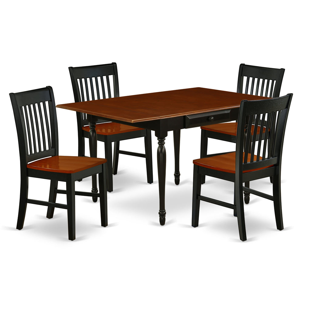 El juego de mesa de comedor moderno de 5 piezas East West Furniture MZNO5-BCH-W incluye una mesa rectangular de madera con alas abatibles y 4 sillas de comedor de cocina.