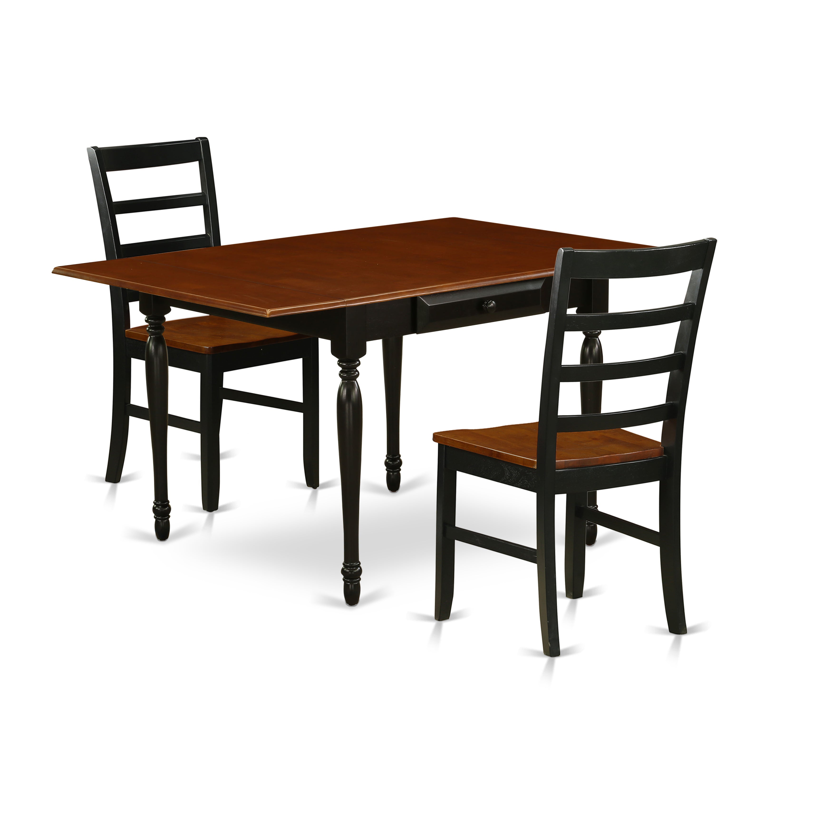 Juego de comedor de 3 piezas East West Furniture MZPF3-BCH-W para espacios pequeños. Contiene una mesa de comedor rectangular con alas abatibles y 2 sillas de comedor de cocina.