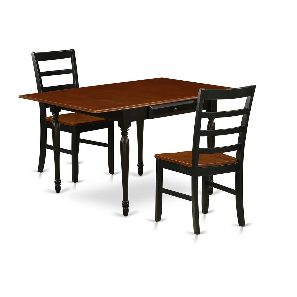 East West Furniture MZPF3-BCH-W 3 Piece Dinette Set for Small Spaces Contains a Rectangle Dining Table with Dropleaf and 2 Kitchen Dining Chairs
