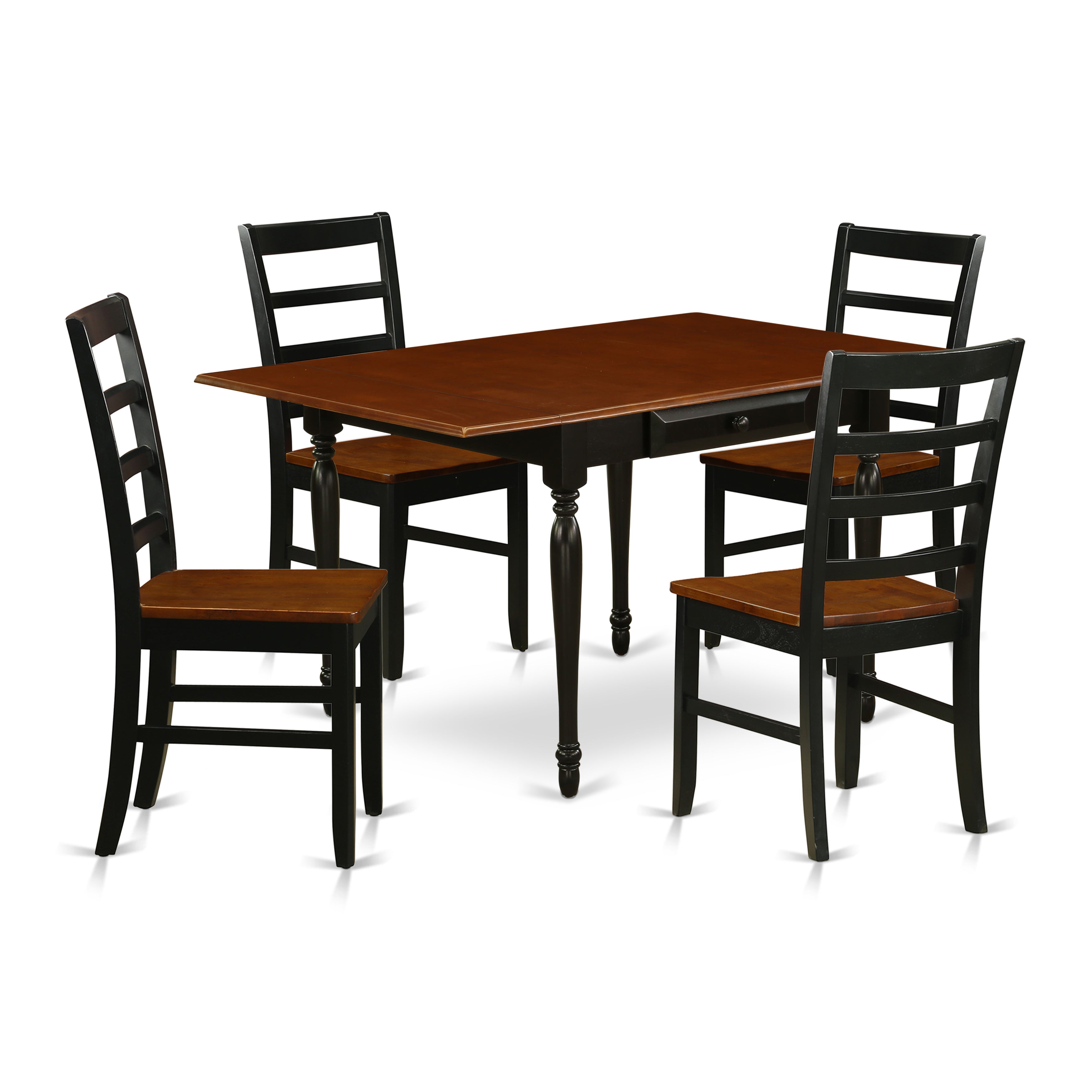 El juego de mesa de comedor moderno de 5 piezas East West Furniture MZPF5-BCH-W incluye una mesa rectangular de madera con alas abatibles y 4 sillas de comedor.