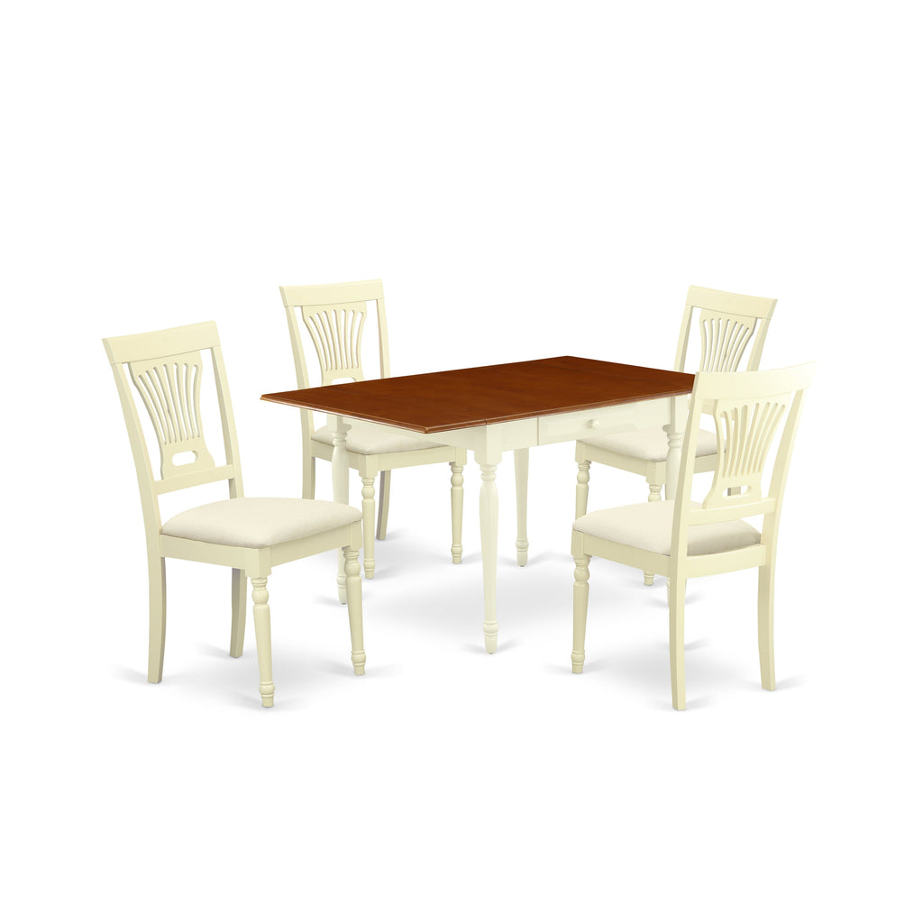 East West Furniture MZPL5-WHI-C 5 Piece Kitchen Table & Chairs Set Includes a Rectangle Dining Room Table with Dropleaf and 4 Linen Fabric Upholstered Chairs