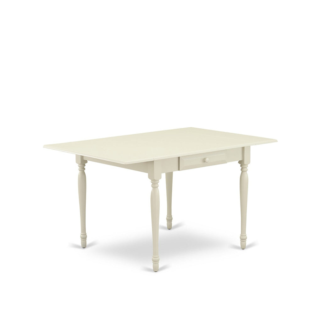 East West Furniture 1MZAB5-LWH-02 5Pc Kitchen Set Consists of a Modern Dining Table and 4 Parson Chairs with Light Beige Color Linen Fabric, Drop Leaf Table with Full Back Chairs, Linen White Finish