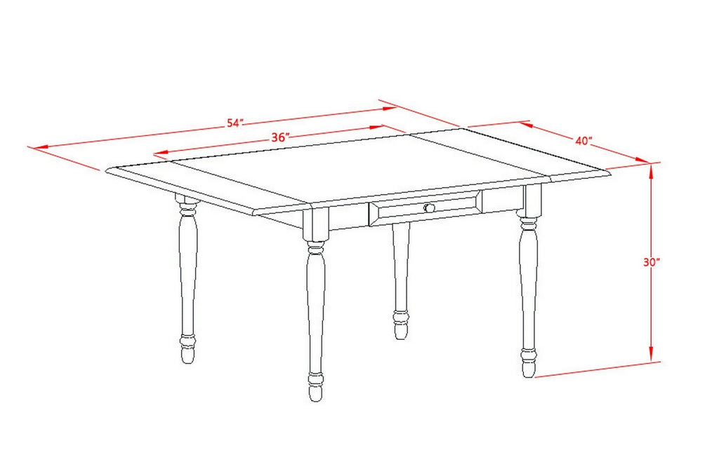 East West Furniture MZAV5-LWH-W 5 Piece Dinette Set for 4 Includes a Rectangle Dining Room Table with Dropleaf and 4 Dining Chairs, 36x54 Inch, Linen White