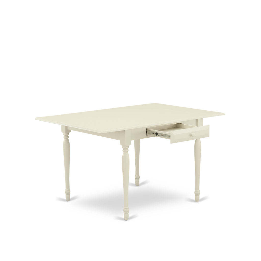 East West Furniture 1MZAB3-LWH-64 3Pc Dining Table Set for 2 Includes a Small Dining Table and 2 Parsons Chairs with White Color PU Leather, Drop Leaf Table with Full Back Chairs, Linen White Finish