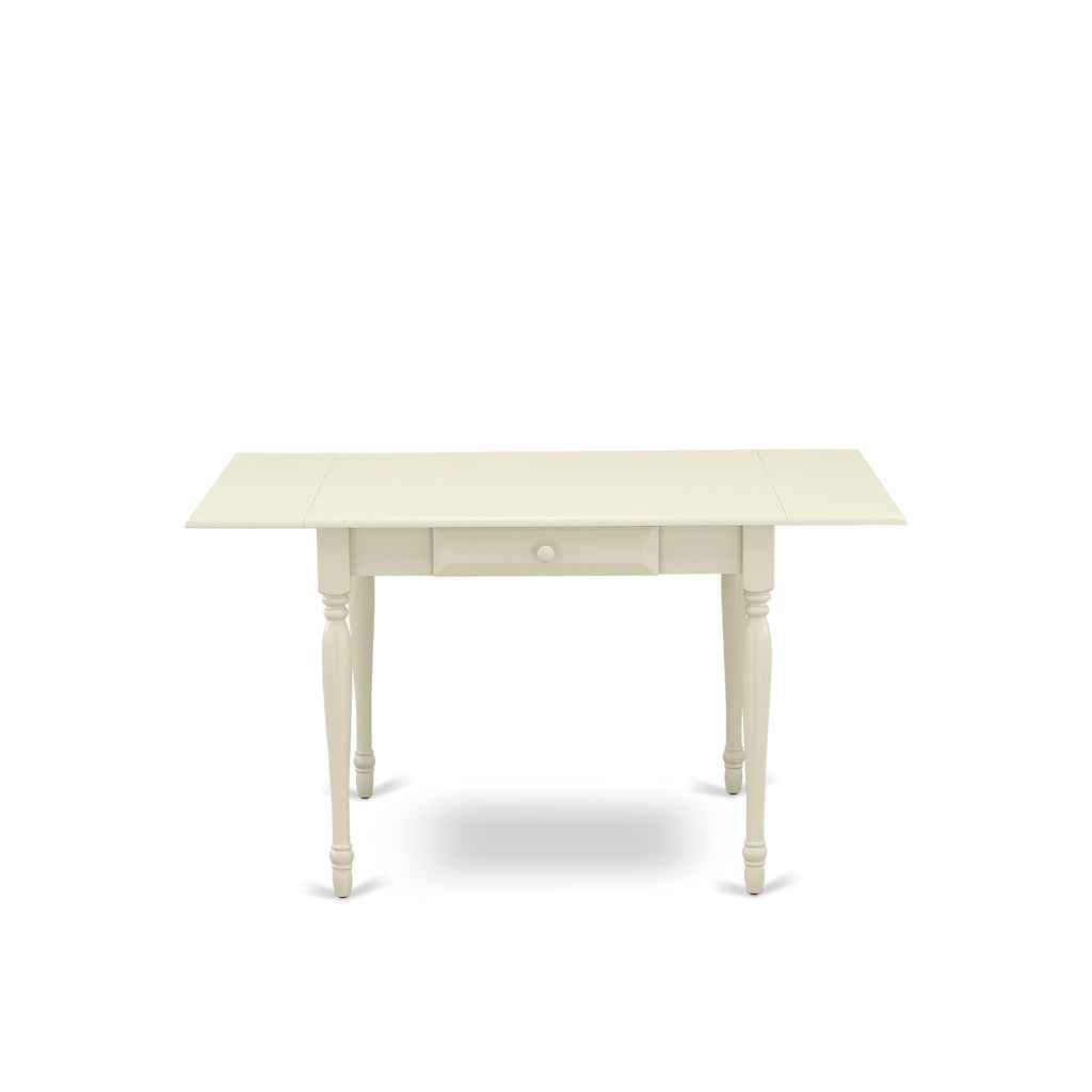 East West Furniture 1MZBR5-LWH-02 5Pc Dinette Set Includes a Small Table and 4 Parsons Dining Chairs with Light Beige Color Linen Fabric, Drop Leaf Table with Full Back Chairs, Linen White Finish