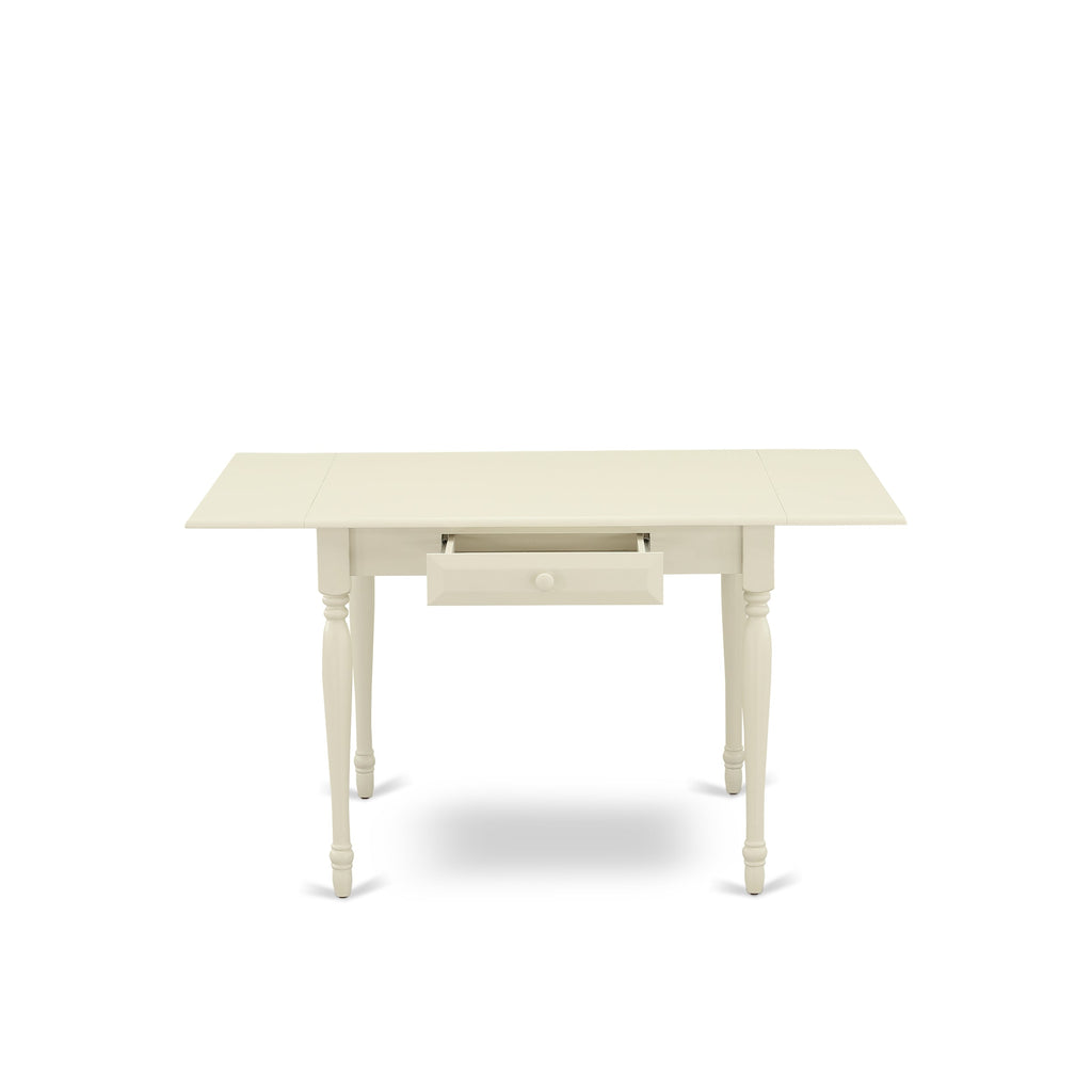 East West Furniture 1MZCE5-LWH-15 5Pc Dinette Sets for Small Spaces Includes a Small Kitchen Table and 4 Parson Chairs with Baby Blue Color Linen Fabric, Drop Leaf Table with Full Back Chairs, Linen White Finish