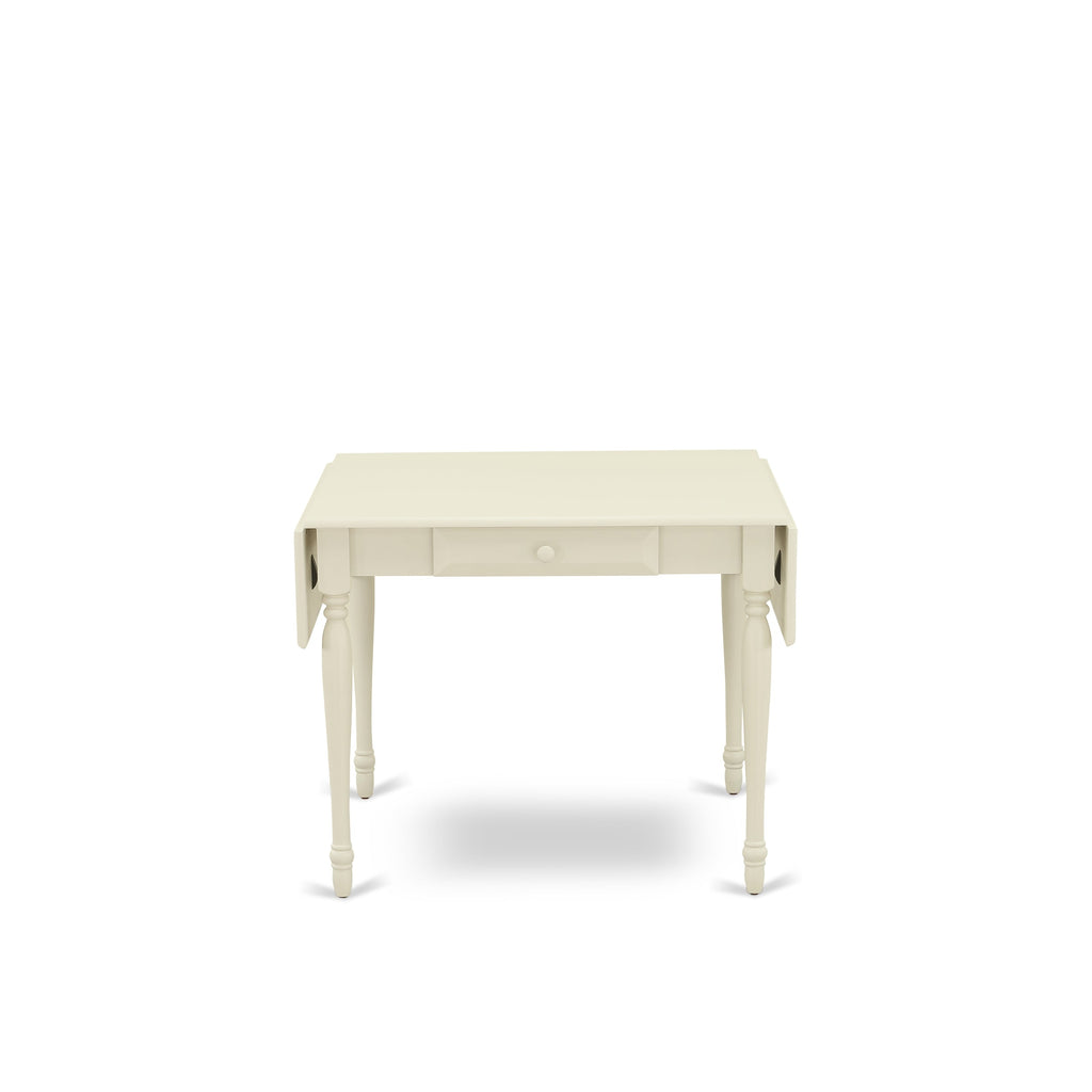 East West Furniture 1MZAB3-LWH-64 3Pc Dining Table Set for 2 Includes a Small Dining Table and 2 Parsons Chairs with White Color PU Leather, Drop Leaf Table with Full Back Chairs, Linen White Finish