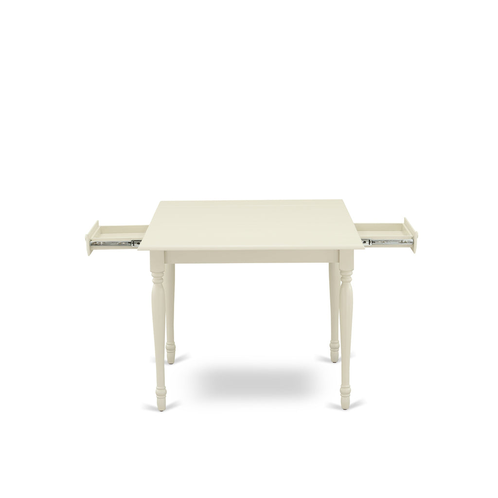 East West Furniture 1MZAB3-LWH-64 3Pc Dining Table Set for 2 Includes a Small Dining Table and 2 Parsons Chairs with White Color PU Leather, Drop Leaf Table with Full Back Chairs, Linen White Finish