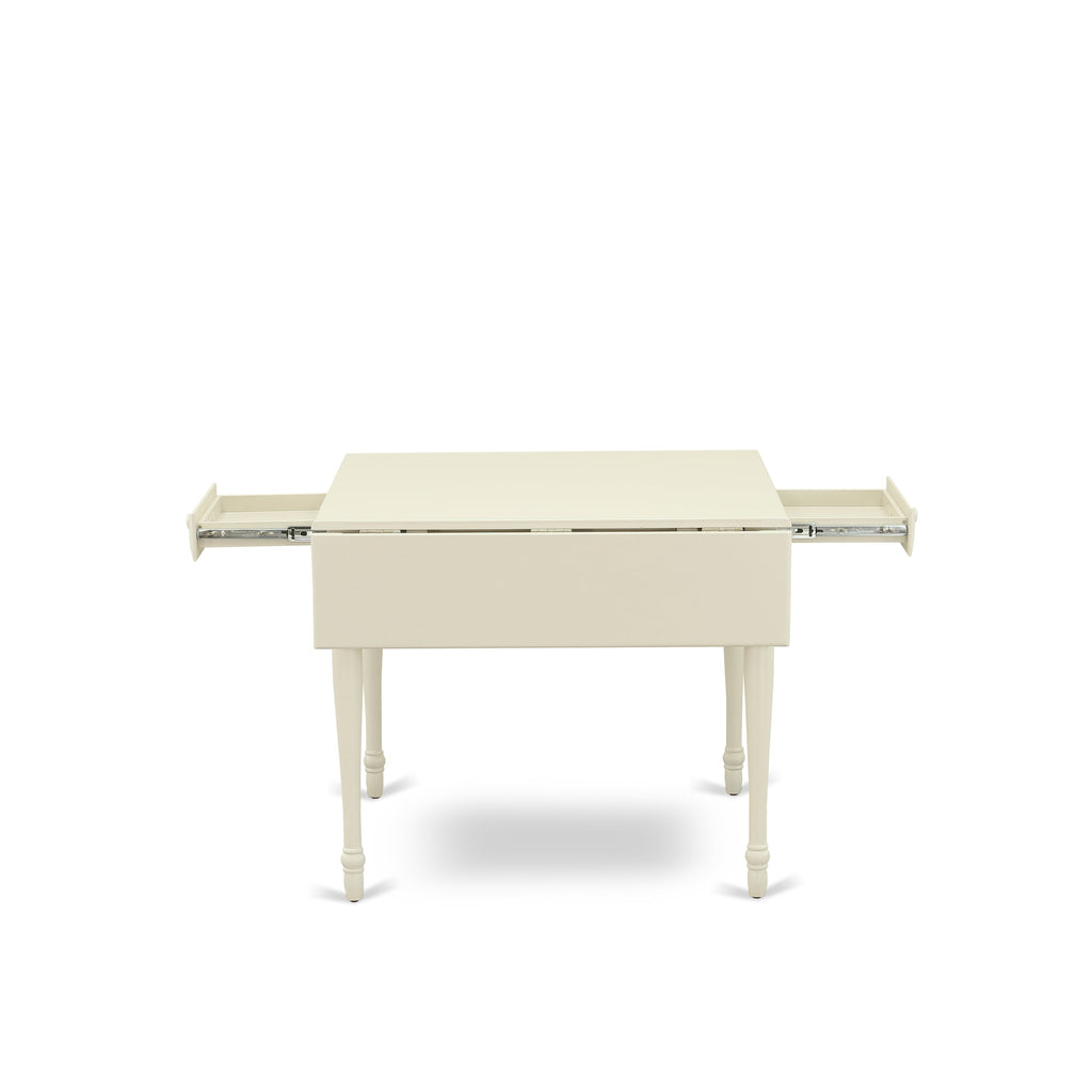 East West Furniture 1MZBR5-LWH-02 5Pc Dinette Set Includes a Small Table and 4 Parsons Dining Chairs with Light Beige Color Linen Fabric, Drop Leaf Table with Full Back Chairs, Linen White Finish