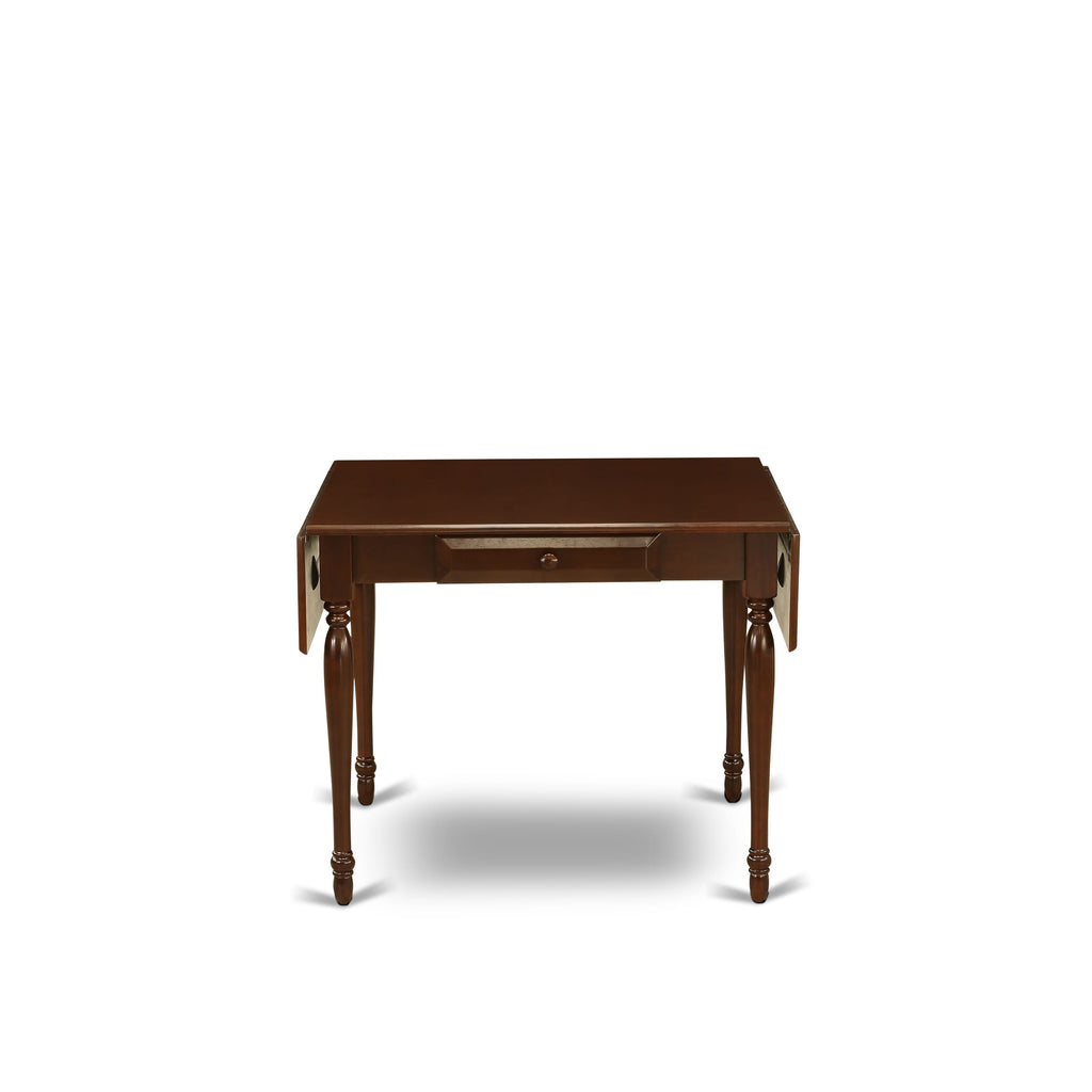 East West Furniture 1MZAB5-MAH-18 5Pc Modern Dining Table Set Includes a Wood Dining Table and 4 Parson Chairs with Coffee Color Linen Fabric, Drop Leaf Table with Full Back Chairs, Mahogany Finish