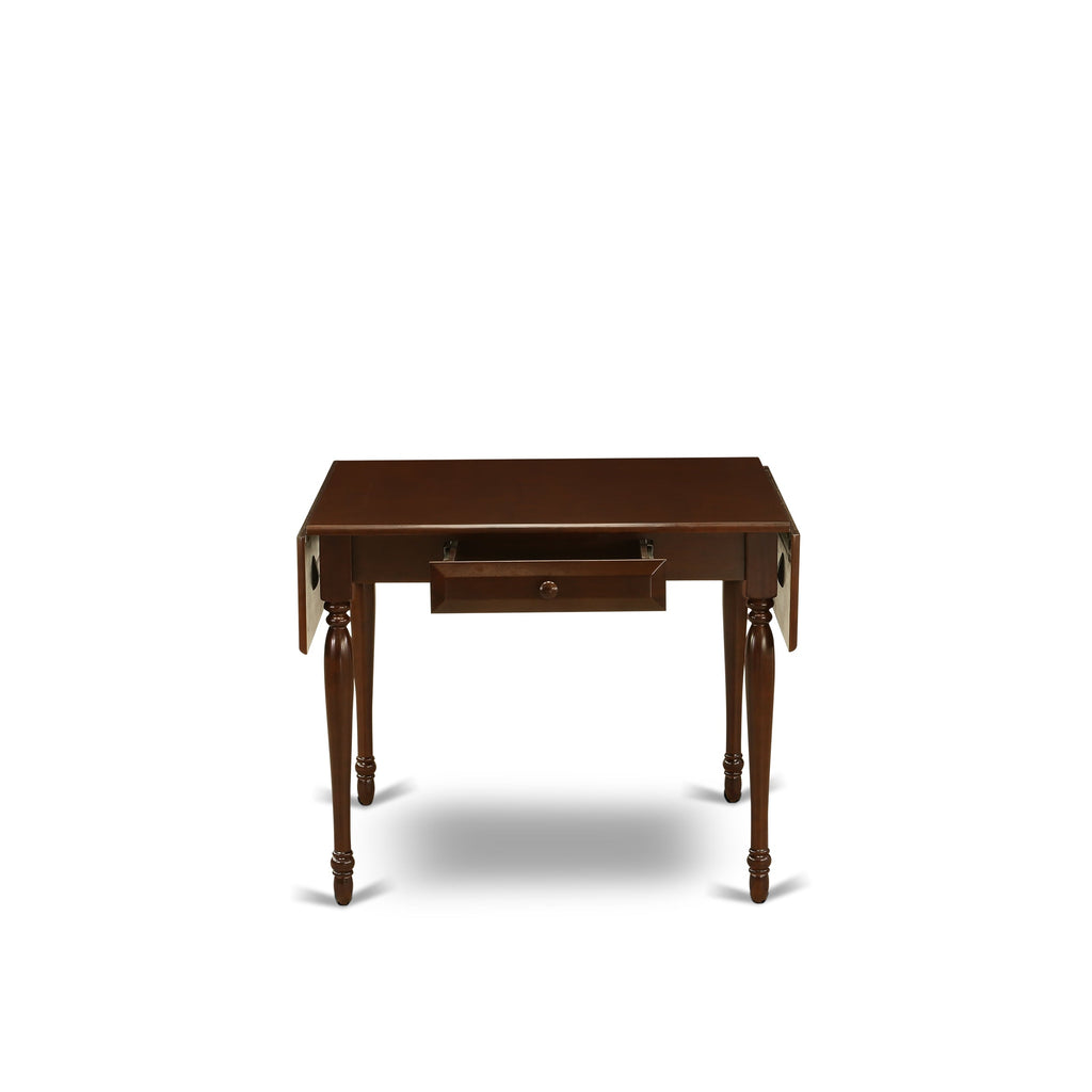 Juego de comedor de 3 piezas East West Furniture 1MZAB3-MAH-72 para espacios pequeños. Incluye una mesa de madera y dos sillas Parsons de cuero sintético color rojo ladrillo refractario, mesa abatible con respaldo completo y acabado caoba.
