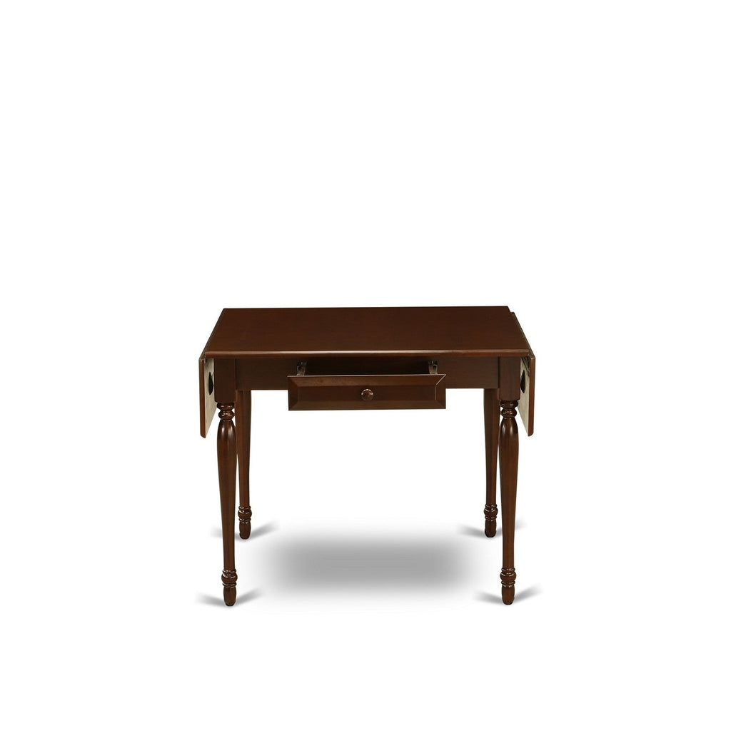 Juego de mesa de comedor de 3 piezas East West Furniture 1MZAB3-MAH-18. Incluye una mesa de comedor y dos sillas Parson con tela de lino color café, mesa abatible con sillas de respaldo completo y acabado caoba.