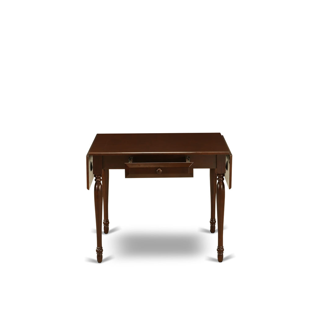 East West Furniture 1MZCE5-MAH-10 5Pc Dinette Set Offers a Wood Table and 4 Parsons Dining Chairs with Dahlia Color Linen Fabric, Drop Leaf Table with Full Back Chairs, Mahogany Finish