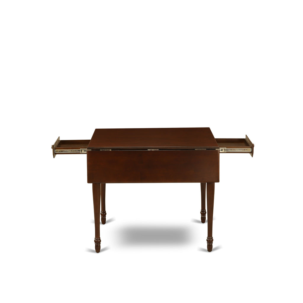 Juego de comedor de 3 piezas East West Furniture 1MZAB3-MAH-72 para espacios pequeños. Incluye una mesa de madera y dos sillas Parsons de cuero sintético color rojo ladrillo refractario, mesa abatible con respaldo completo y acabado caoba.