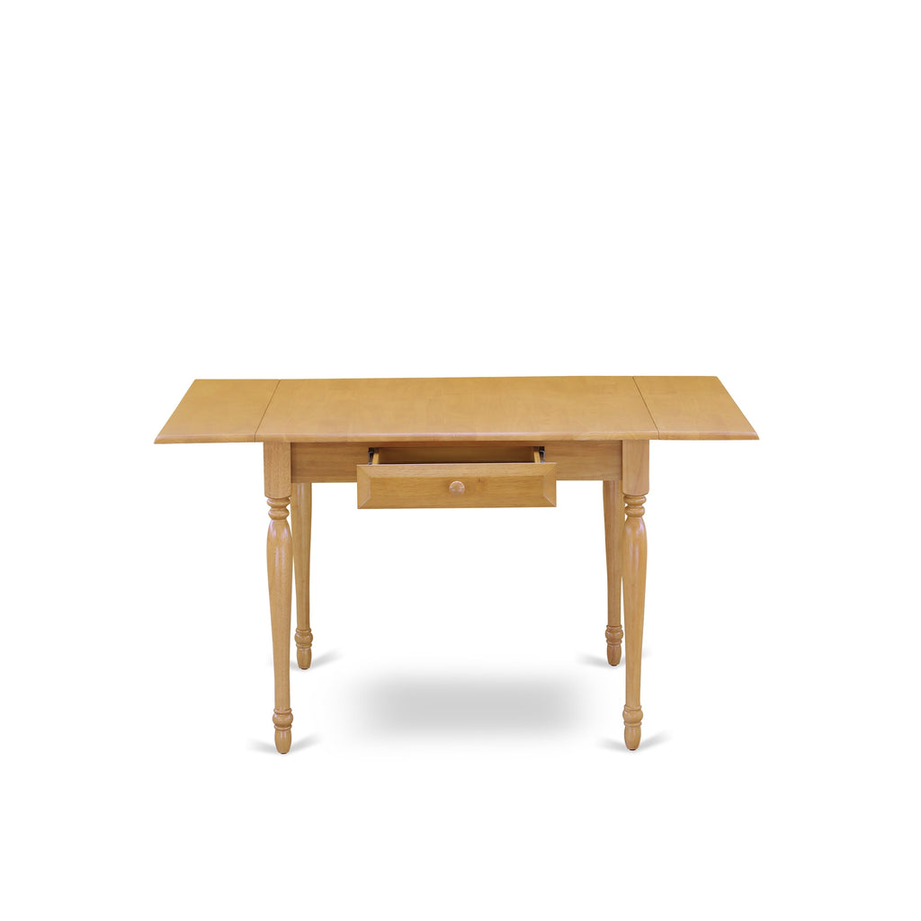 Juego de mesa de cocina de 5 piezas East West Furniture 1MZAB5-OAK-04. Incluye una mesa de comedor y 4 sillas Parson con tela de lino color beige claro, mesa abatible con respaldo completo y acabado en roble.