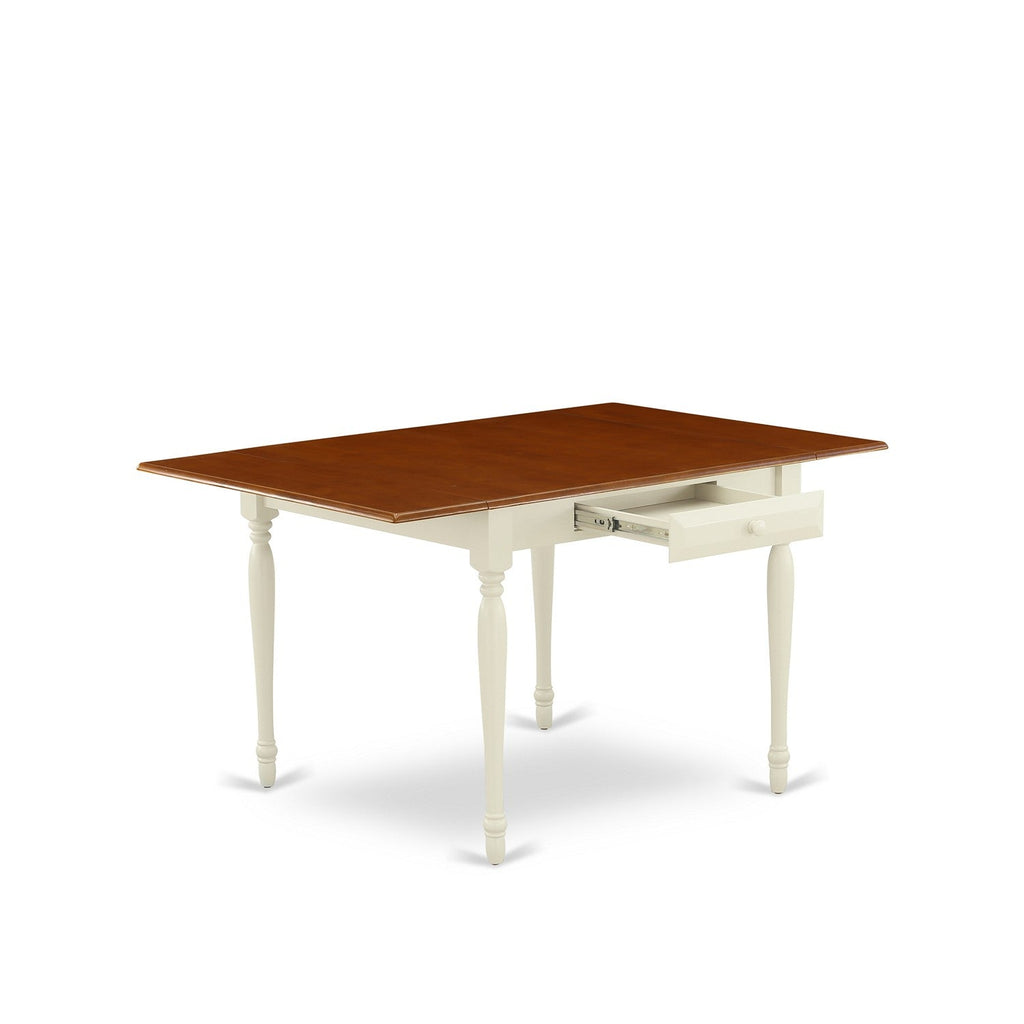 East West Furniture MZAN5-WHI-W 5 Piece Dinette Set for 4 Includes a Rectangle Dining Room Table with Dropleaf and 4 Kitchen Dining Chairs