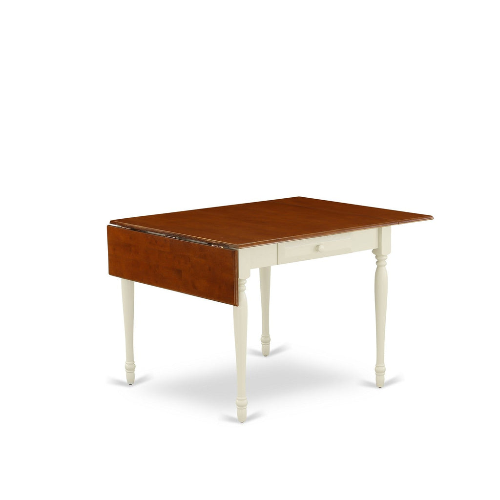 East West Furniture MZQU3-WHI-W 3 Piece Dining Room Table Set  Contains a Rectangle Kitchen Table with Dropleaf and 2 Dining Chairs